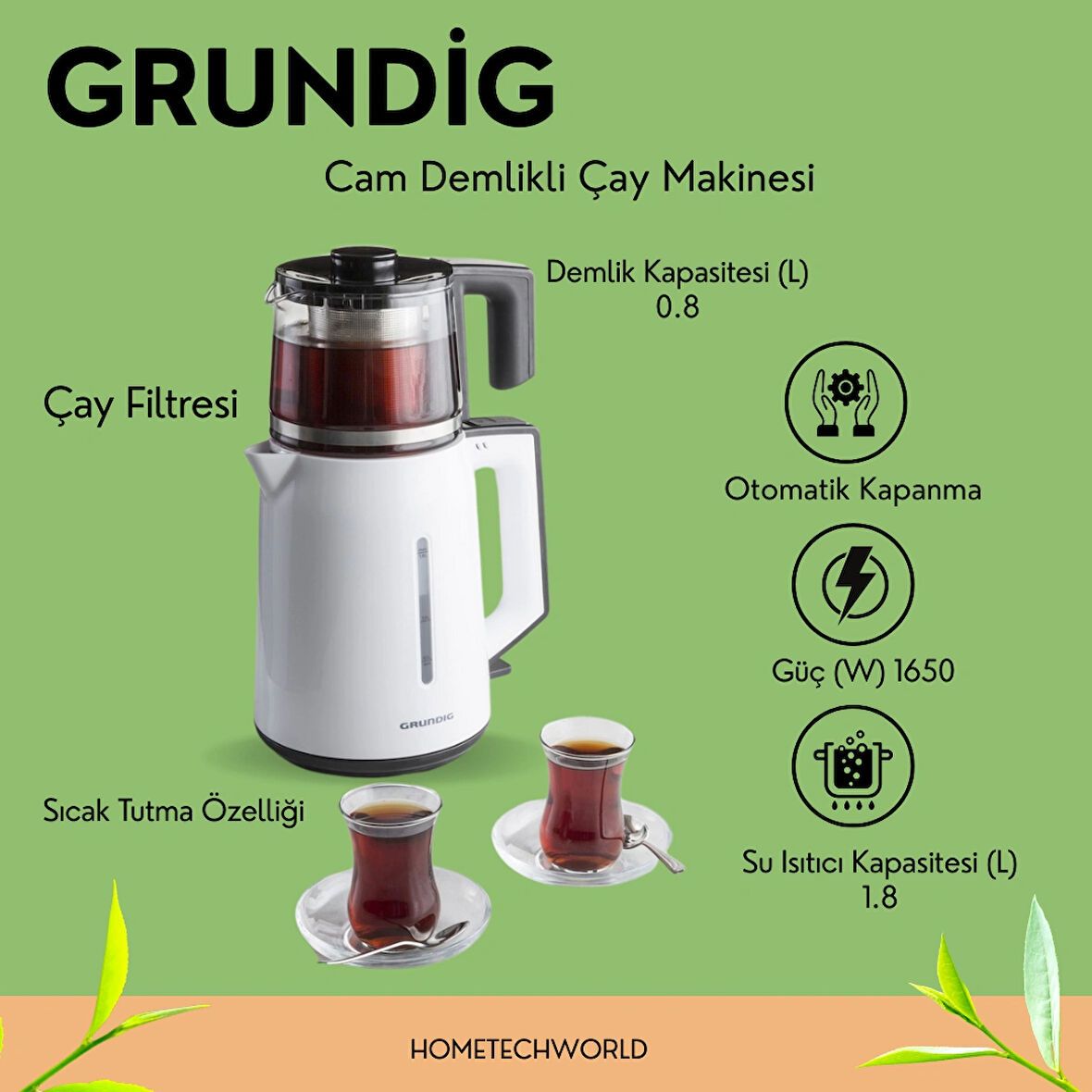 Grundig TM Cam Demlikli Çay Makinesi 1,8 Lt.