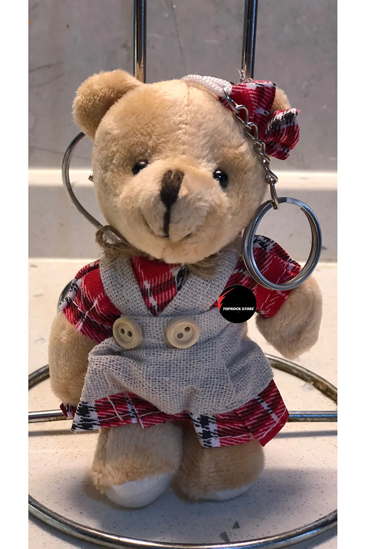 Sevimli Elbiseli Kurdeleli Ayıcık Peluş Oyuncak Desenli Anahtarlık Uyku Arkadaşı Hediyelik 12 CM