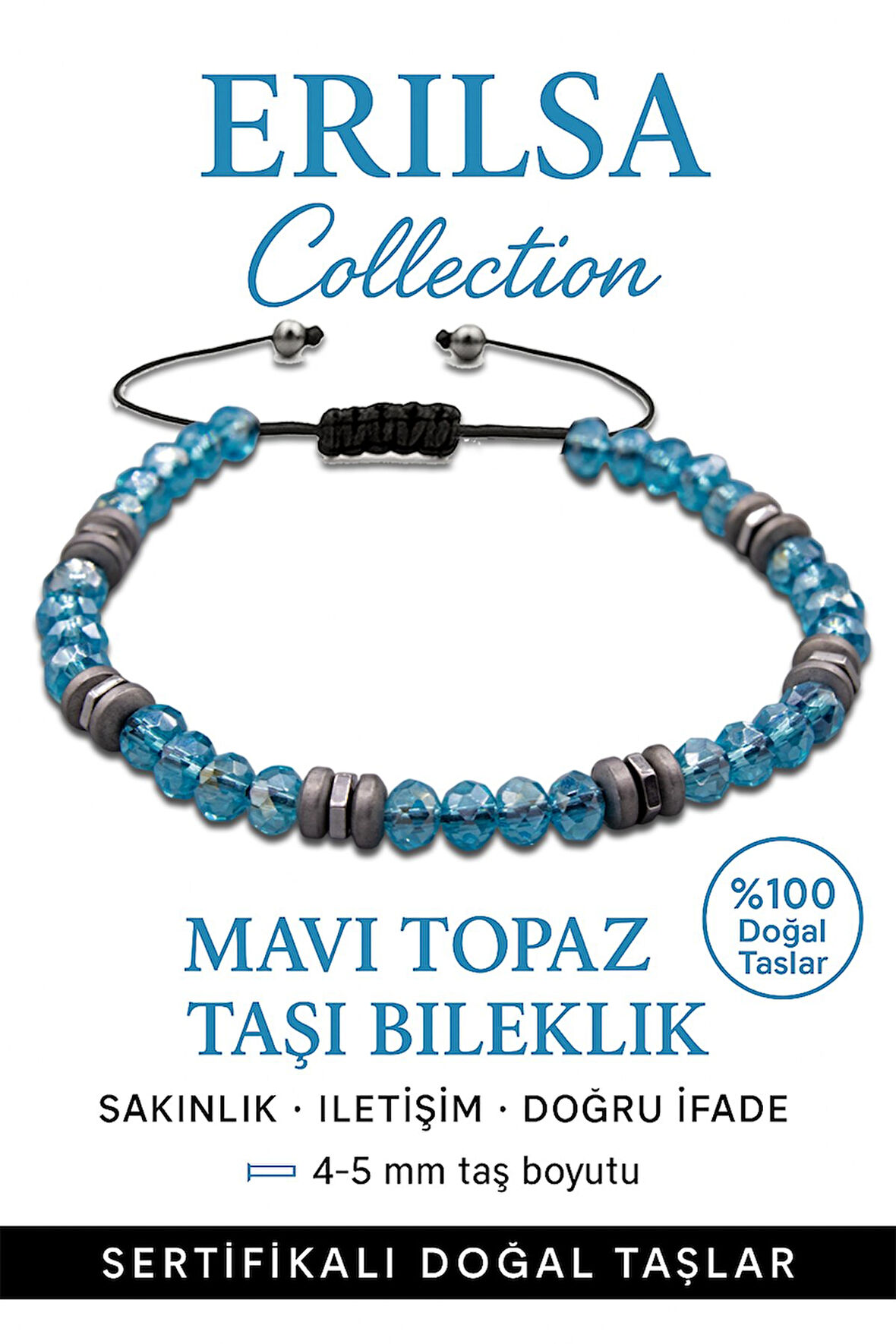 Sertifikalı Fasetli Terahertz – Mavi Topaz Taşı Bileklik (İnce Model) – İletişim, Zihinsel Netlik ve Yüksek Frekans Taşı