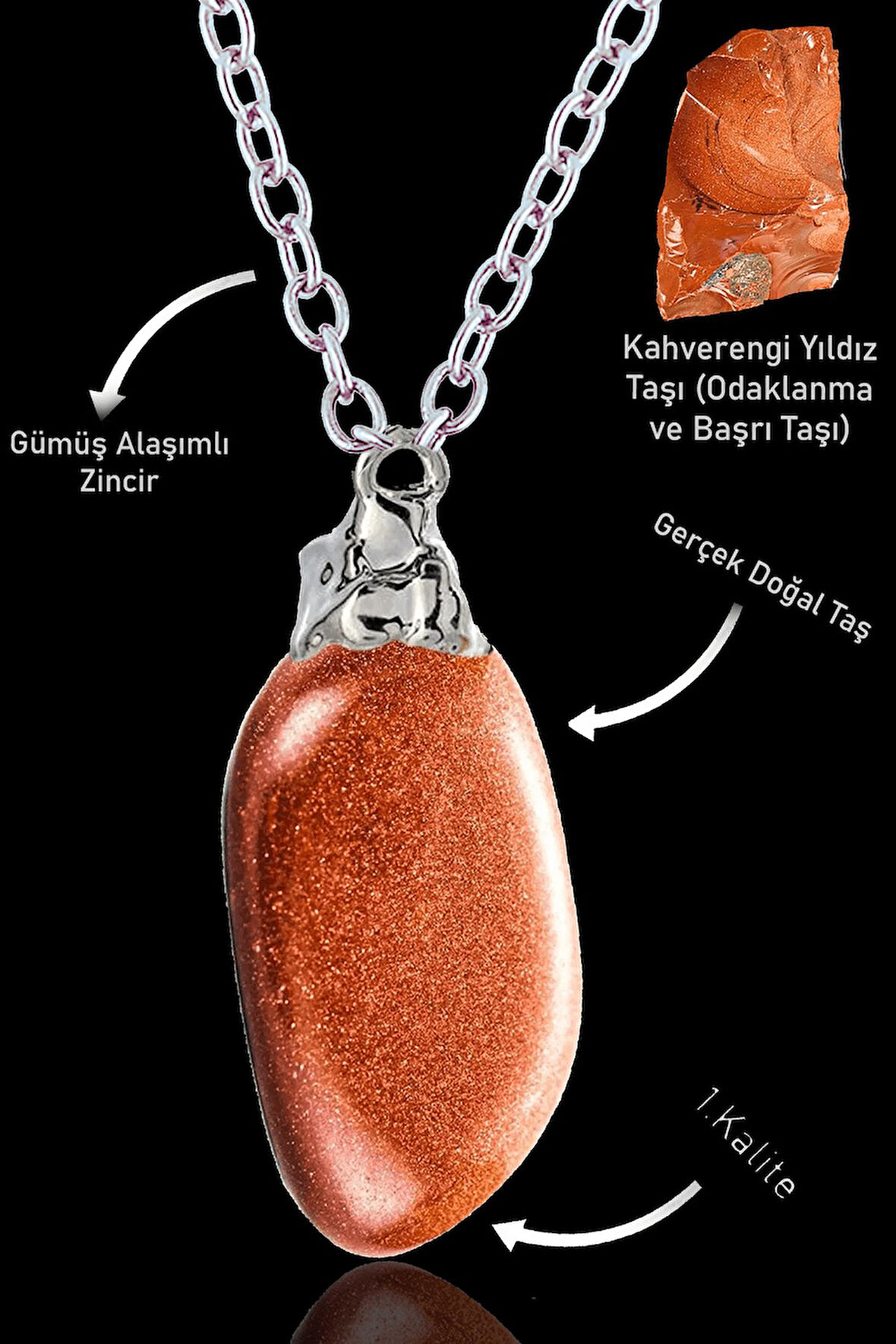 Sertifikalı Ham Tamburlanmış Gerçek Kahverengi Yıldız Taşı Kolye