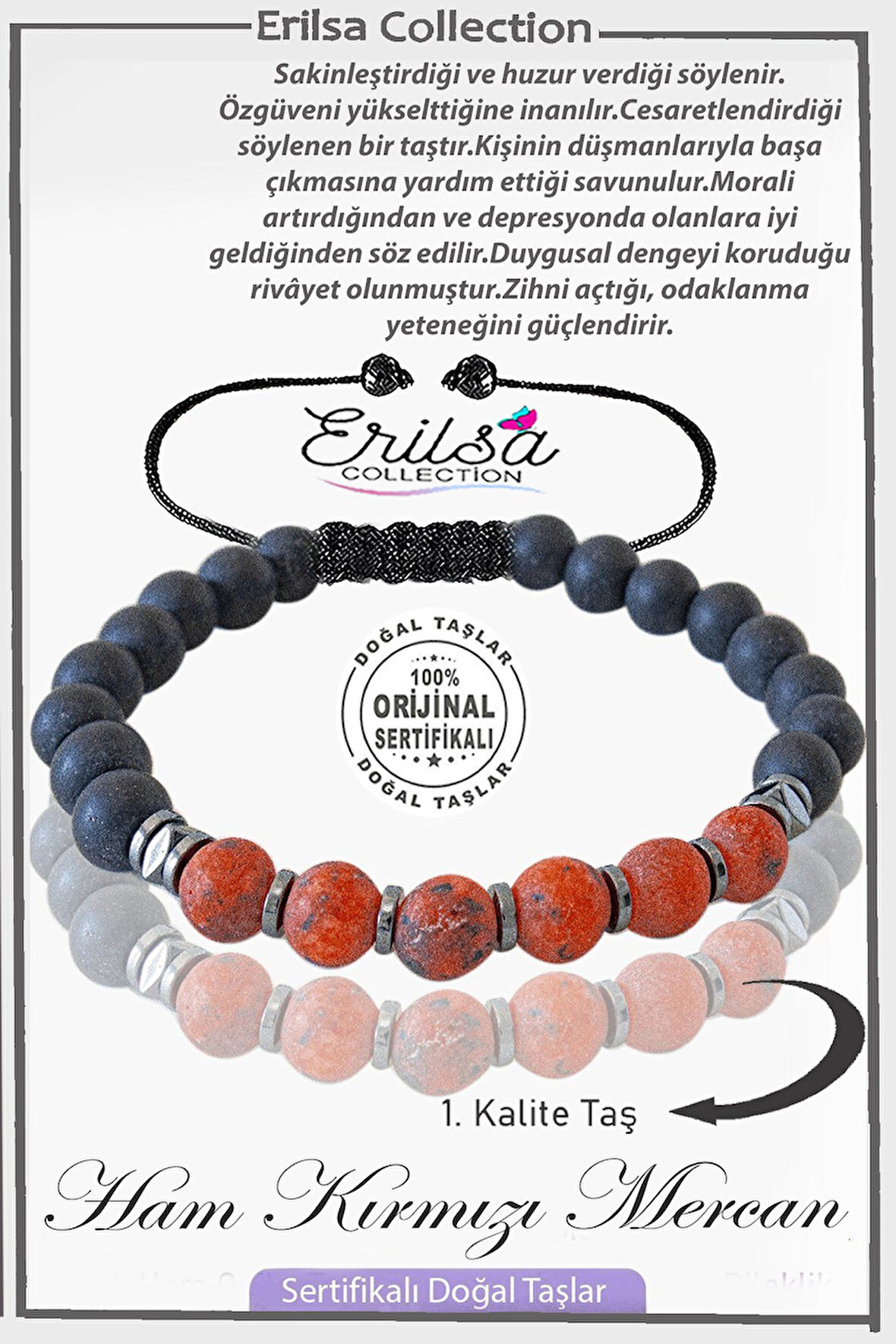 Sertifikalı Gerçek Ham İşlenmemiş Oniks - Kırmızı Mercan Taşı Bileklik