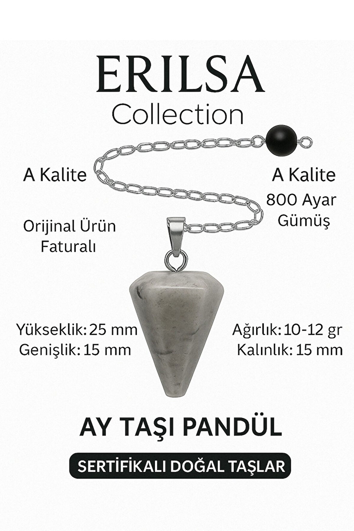 Sertifikalı Ay Taşı Pandül ve Kolye – Duygusal Denge, Sezgi ve Dişil Enerji Taşı