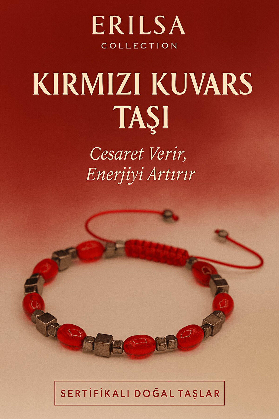 Sertifikalı Kırmızı Kuvars Taşı Bileklik - Cesaret Veren Enerjiyi Artıran Şık Takı