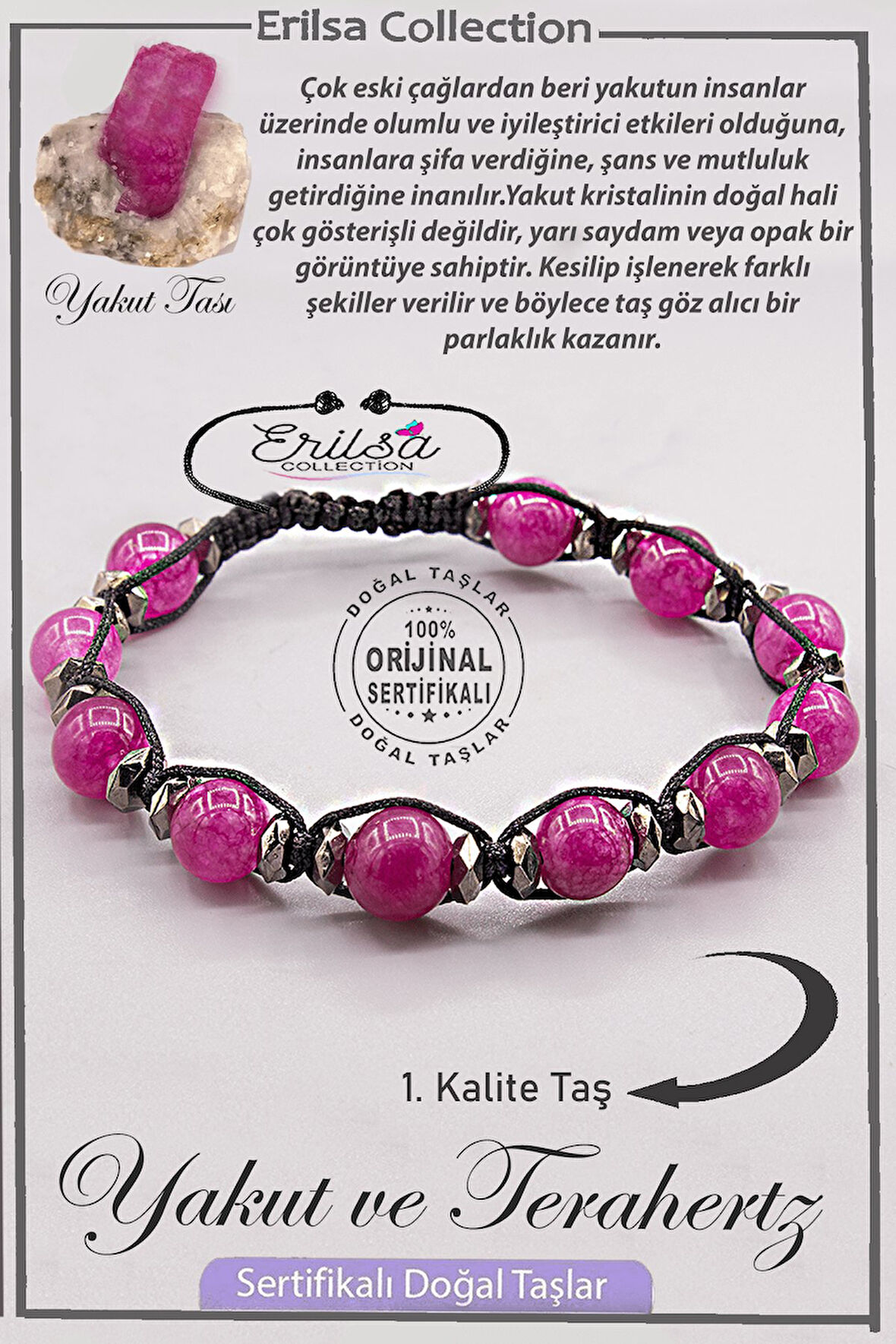 Sertifikalı AAA+ Kalite Gerçek Terahertz - Yakut Taşı Bileklik