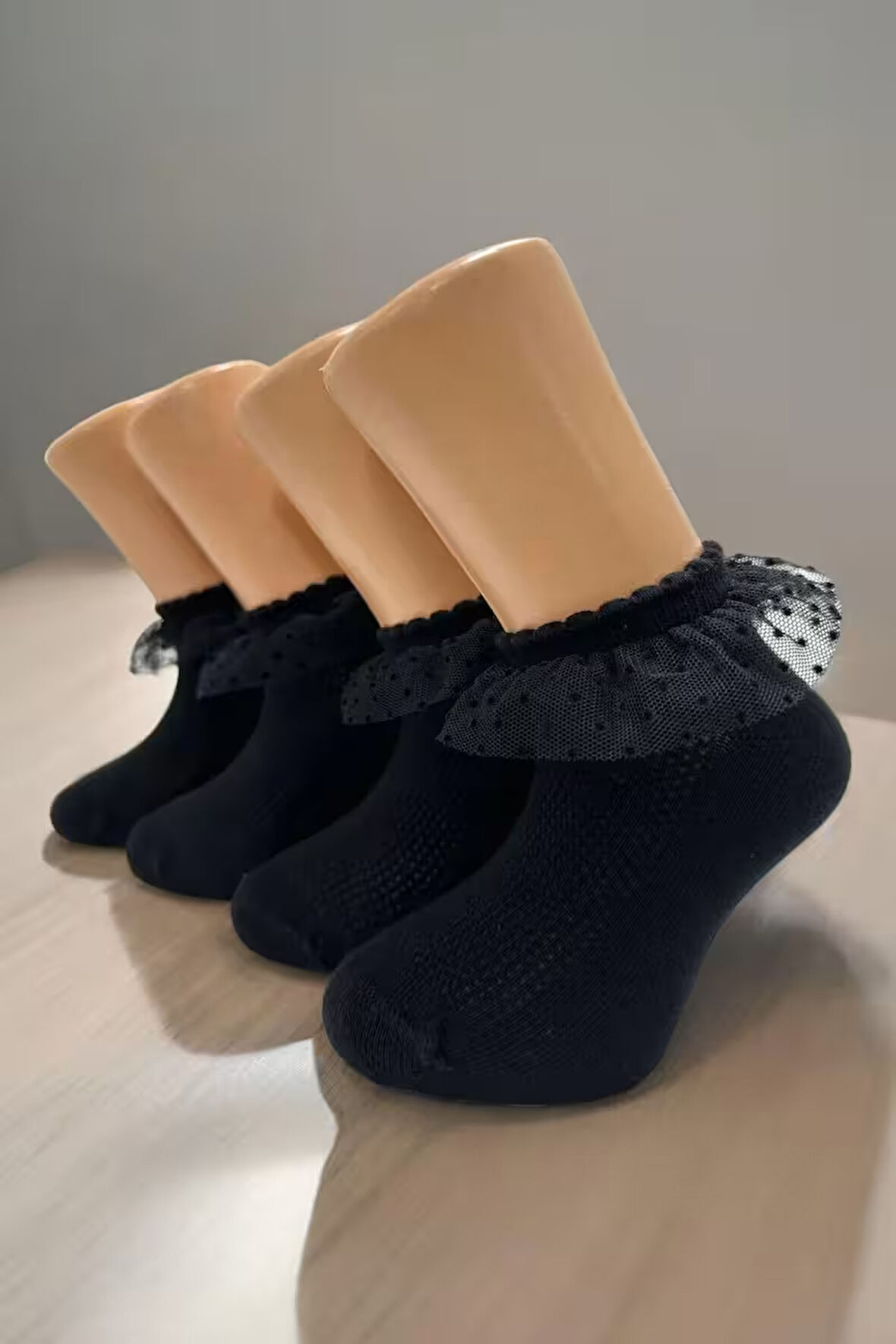4 Çift Burun Dikişsiz Dantelli Kız Çocuk Çorabı