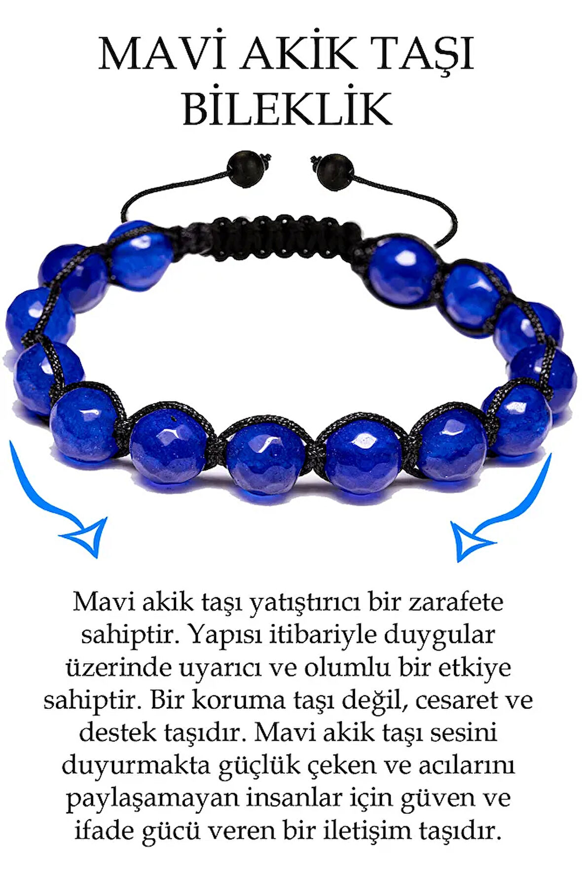 Sertifikalı Fasetli Mavi Akik Taşı Bileklik