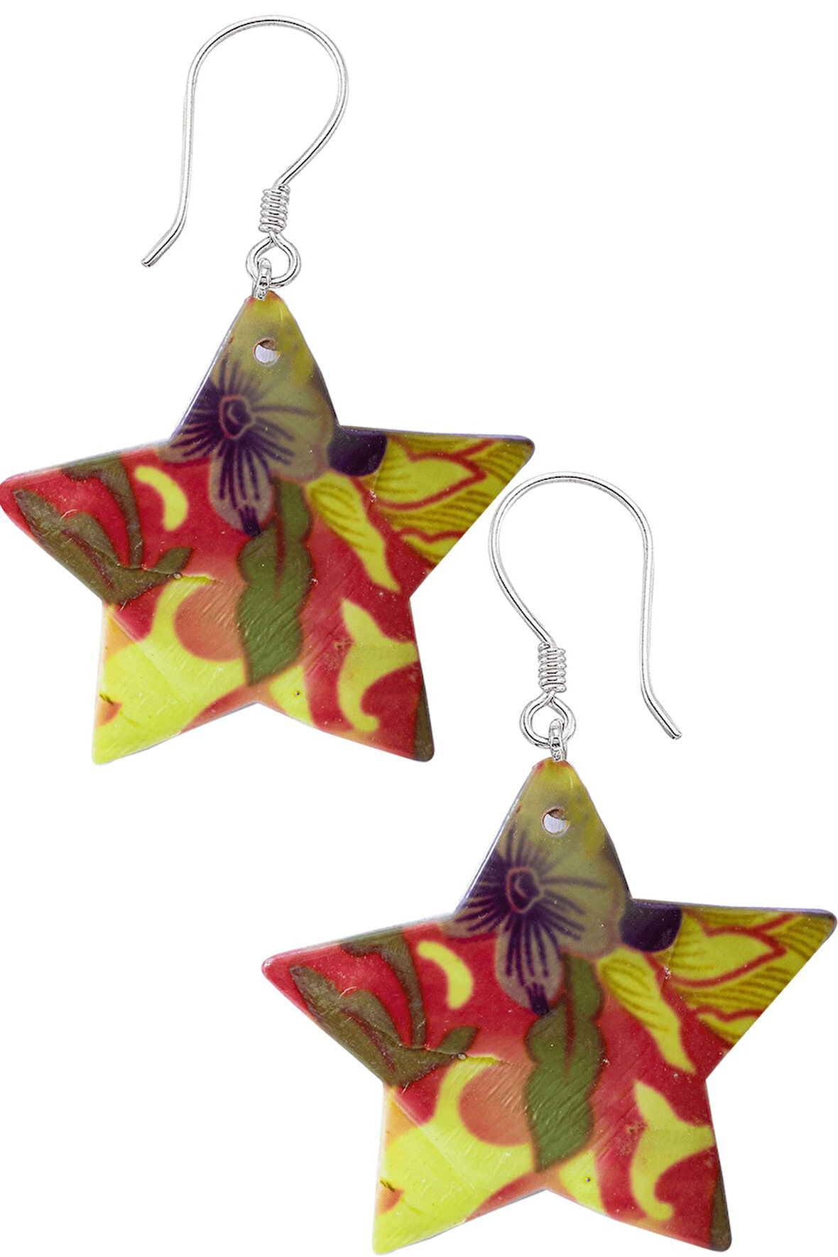 Sertifikalı Çiçek İşlemeli Yıldız Model Renkli Sedef Taşı Küpe