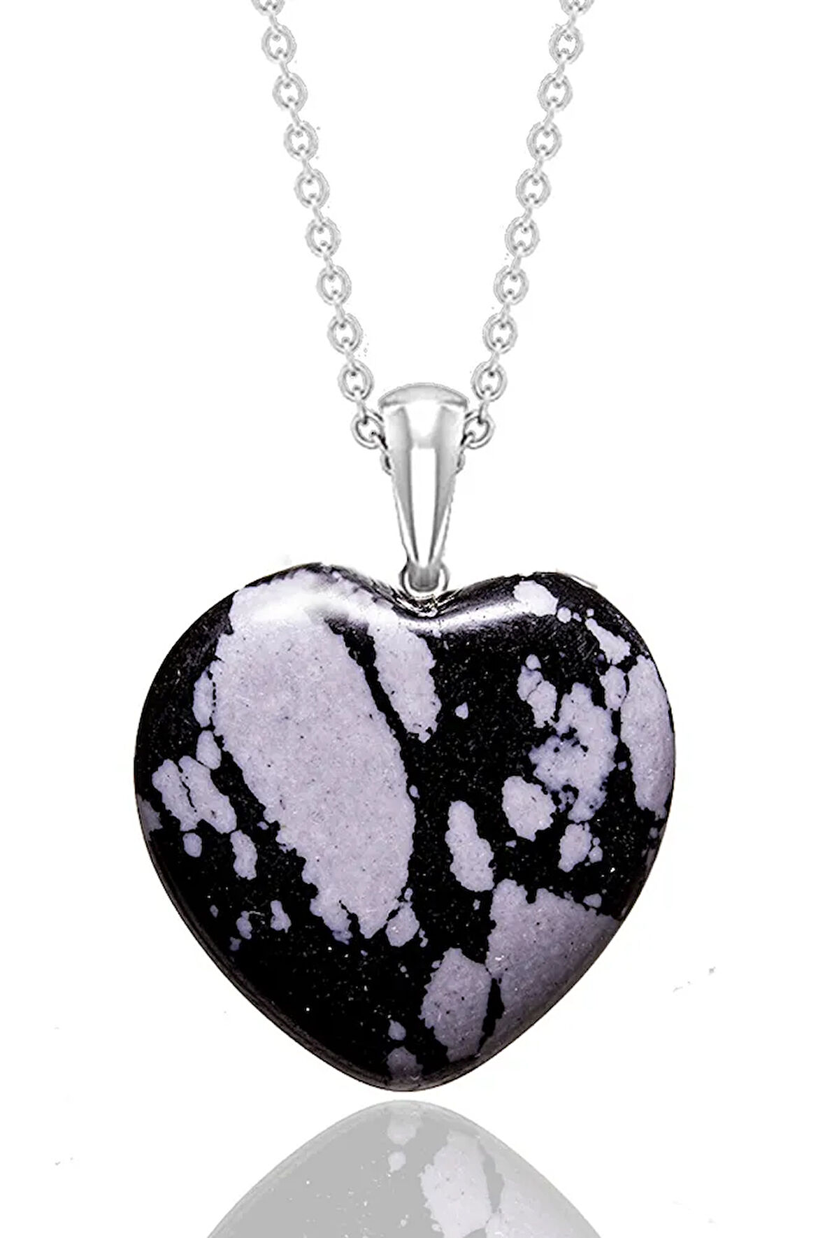 Sertifikalı Kalp Kesim Karlı Obsidyen Taşı Kolye