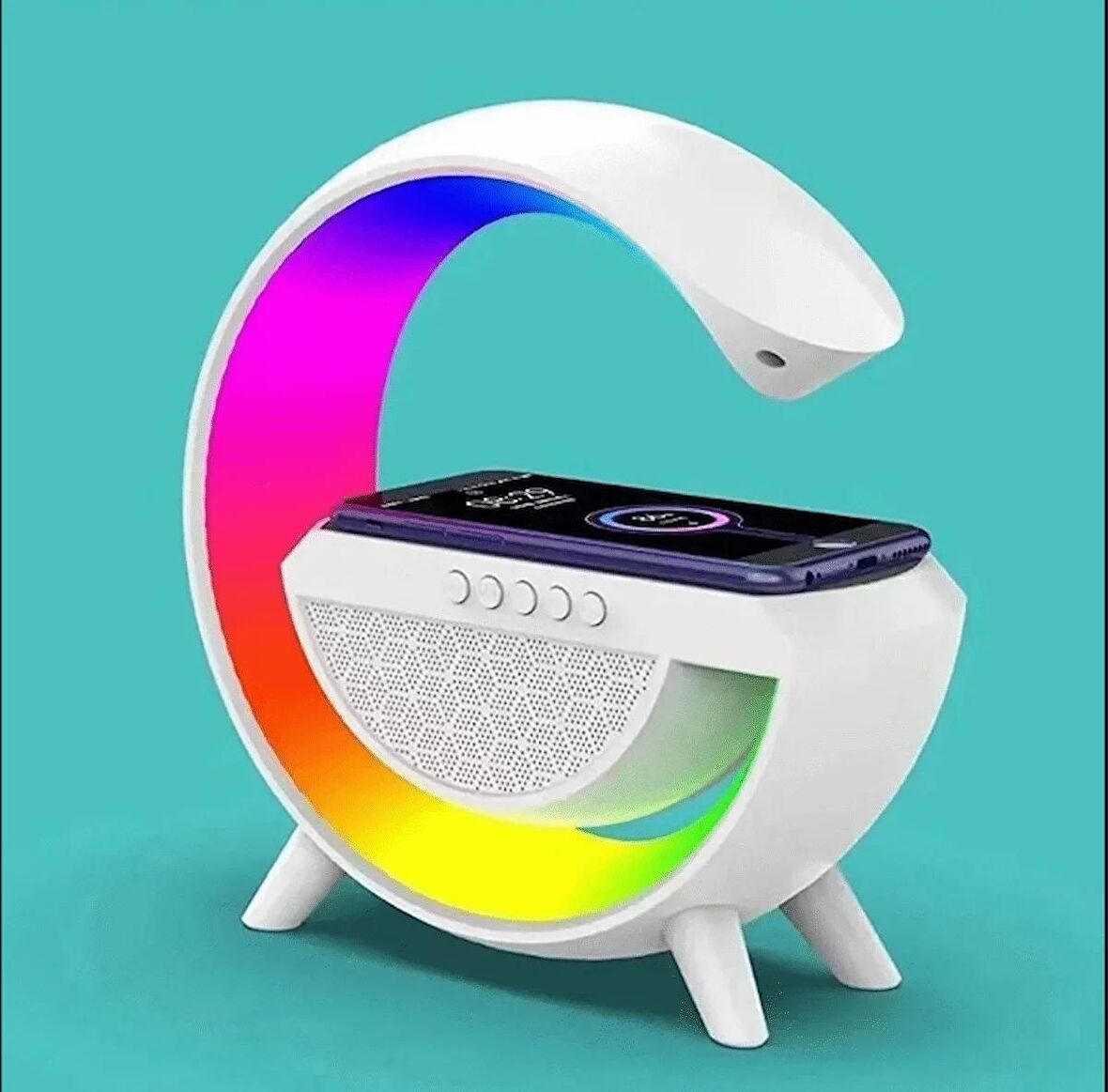 QASUL Kablosuz Şarj Aleti Masa Lambası Bluetooth Hoparlör Speaker Gece Lambası Led G Lamba