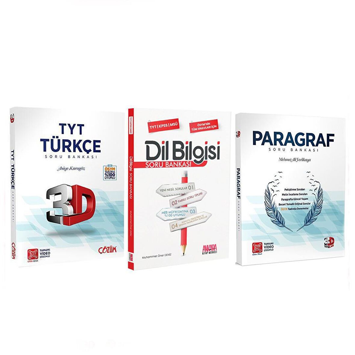 3D TYT Türkçe ve Paragraf ile AKM Dil Bilgisi Soru Bankası Seti 3 Kitap