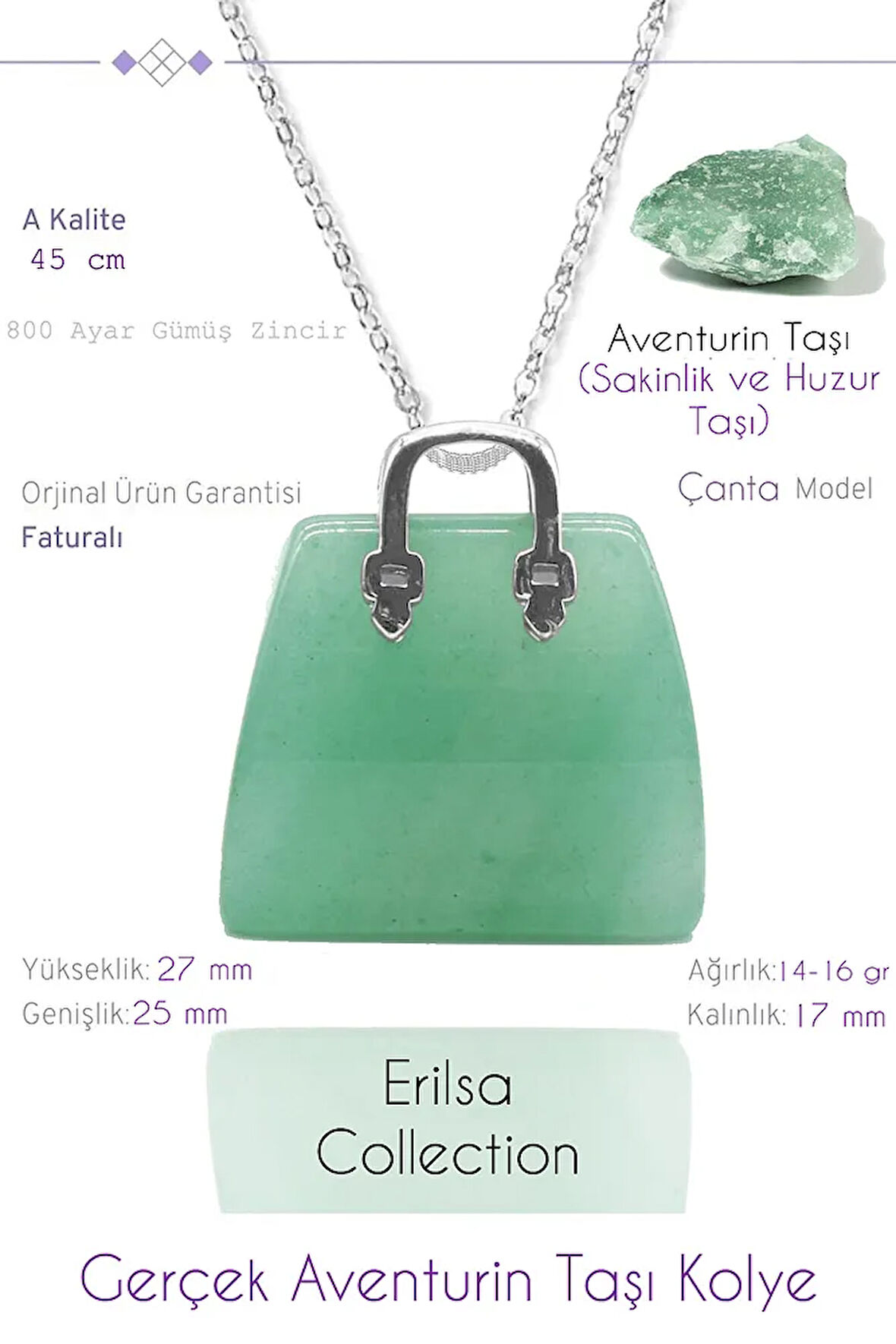 Sertifikalı Çanta Model Aventurin Taşı Kolye