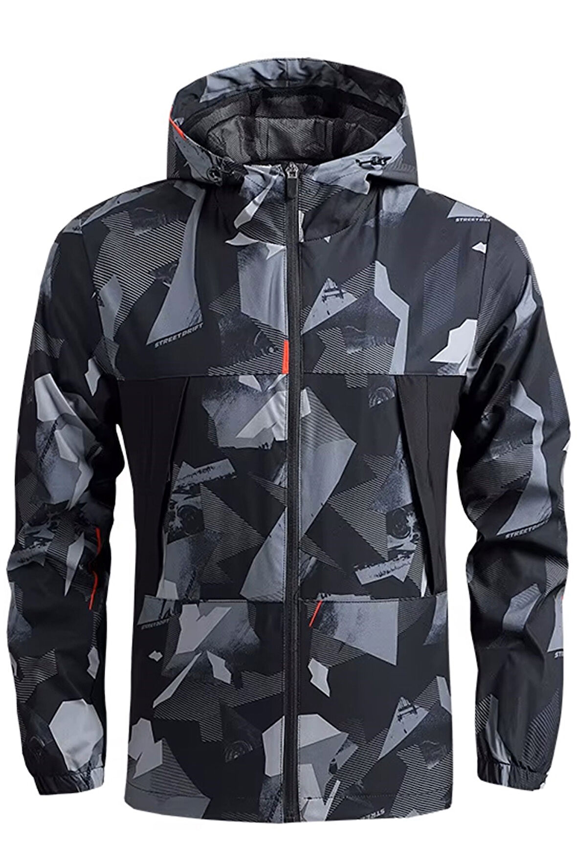 Ghassy Co. Erkek Su ve Rüzgar Geçirmez Göğüs Fermuar Gizli Cep Spor Yağmurluk 