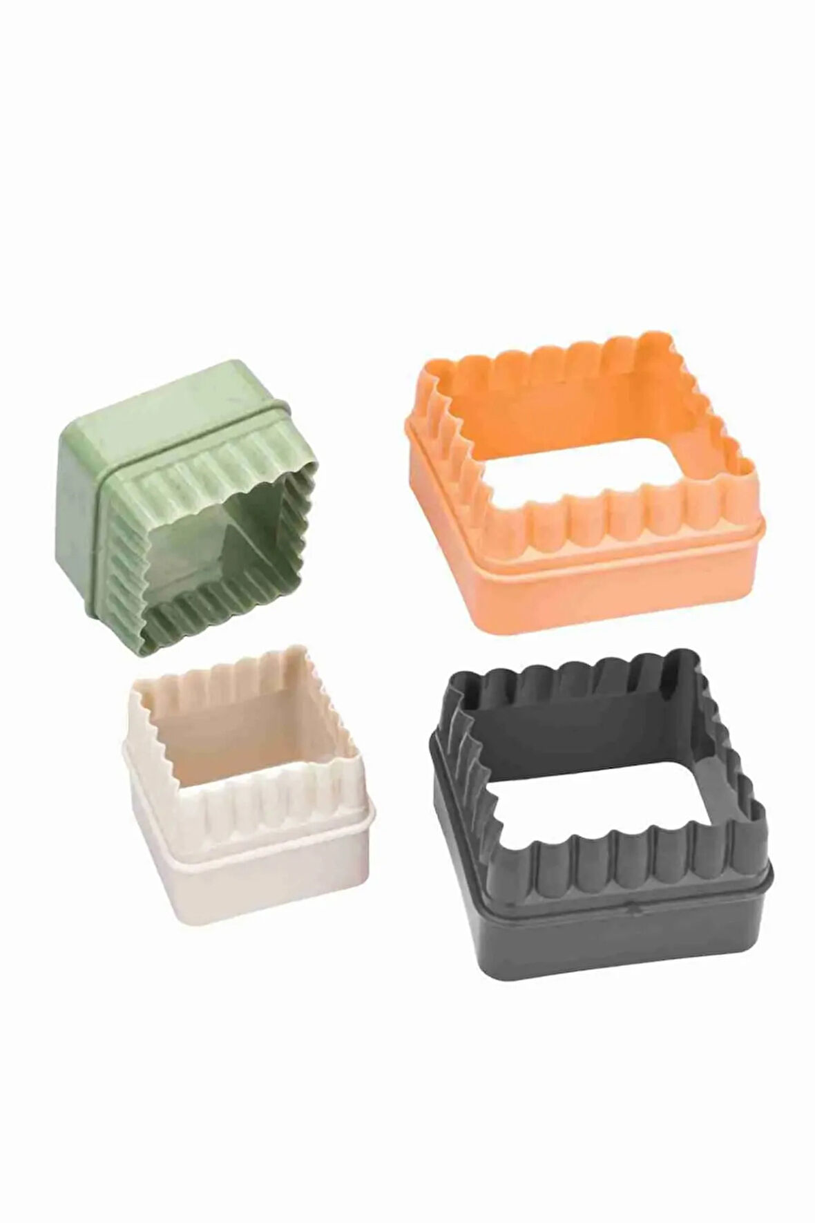 Plastik Kare Tırtıklı Şekilli Kurabiye Kalıbı, 4’lü Set Hamur Kesici Şekillendirici Aparat