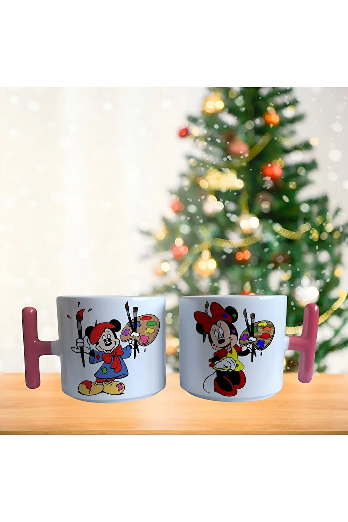 Ressam mickey ve minnie mouse kahve fincan takımı