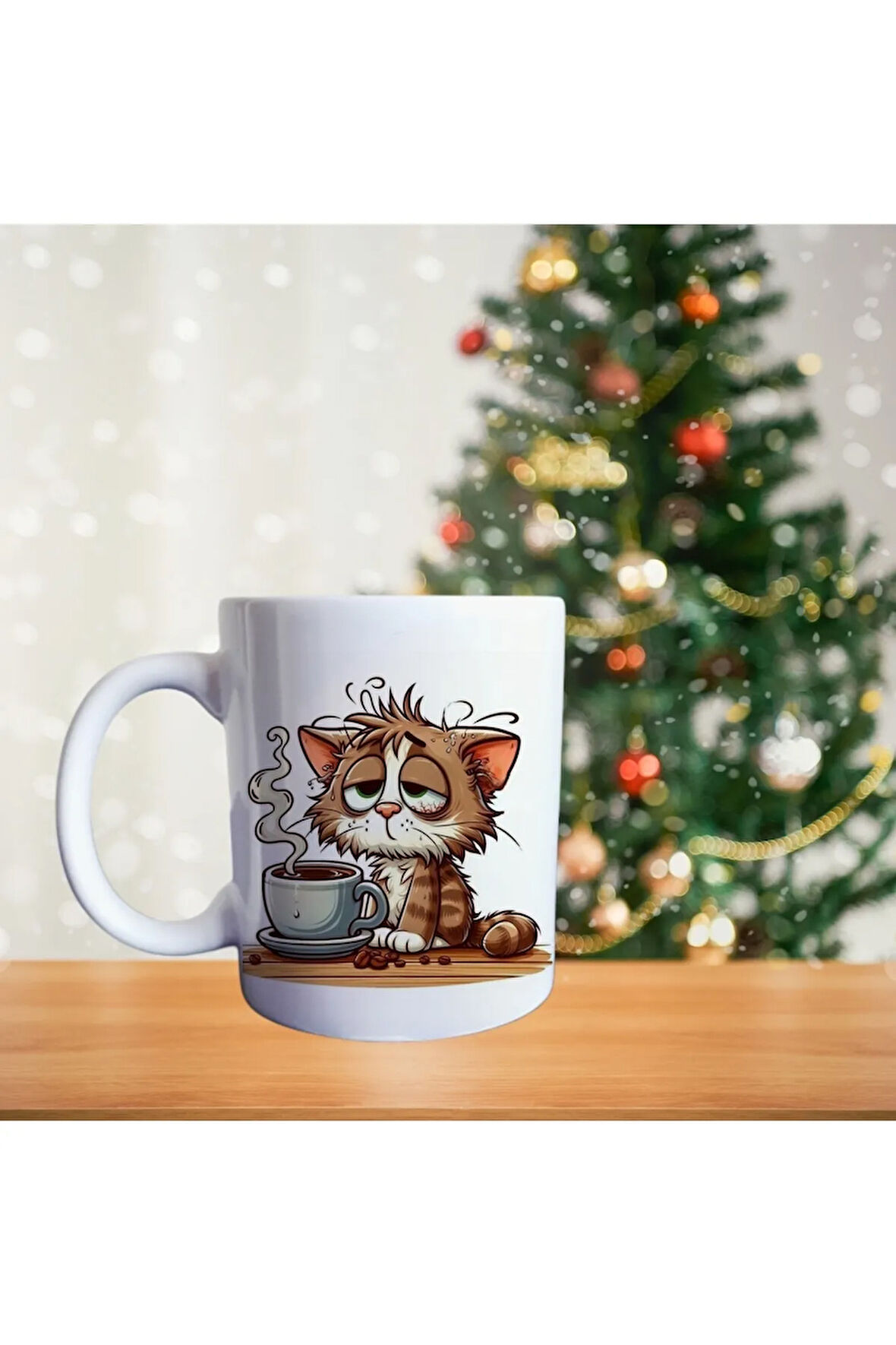 Uykulu Kedi Porselen Kupa
