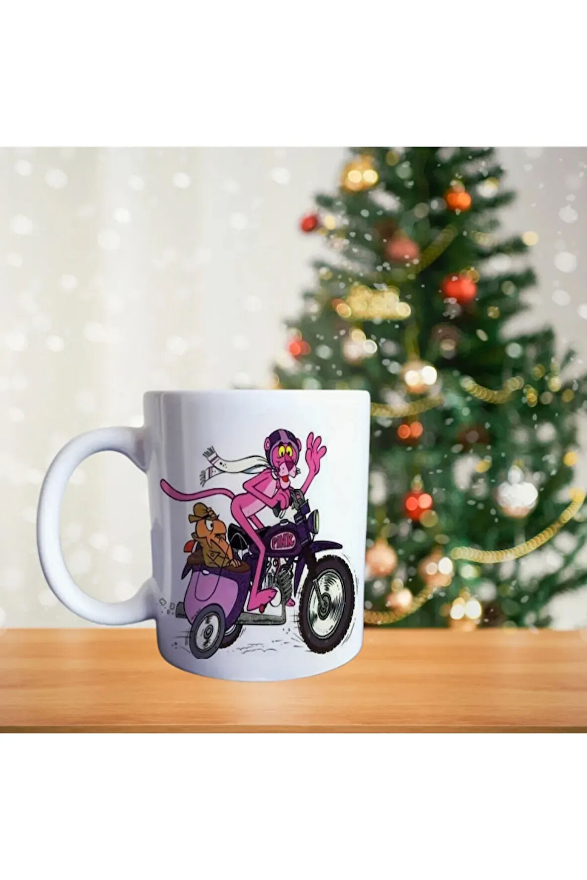 Motorcu Pembe Panter Porselen Kupa