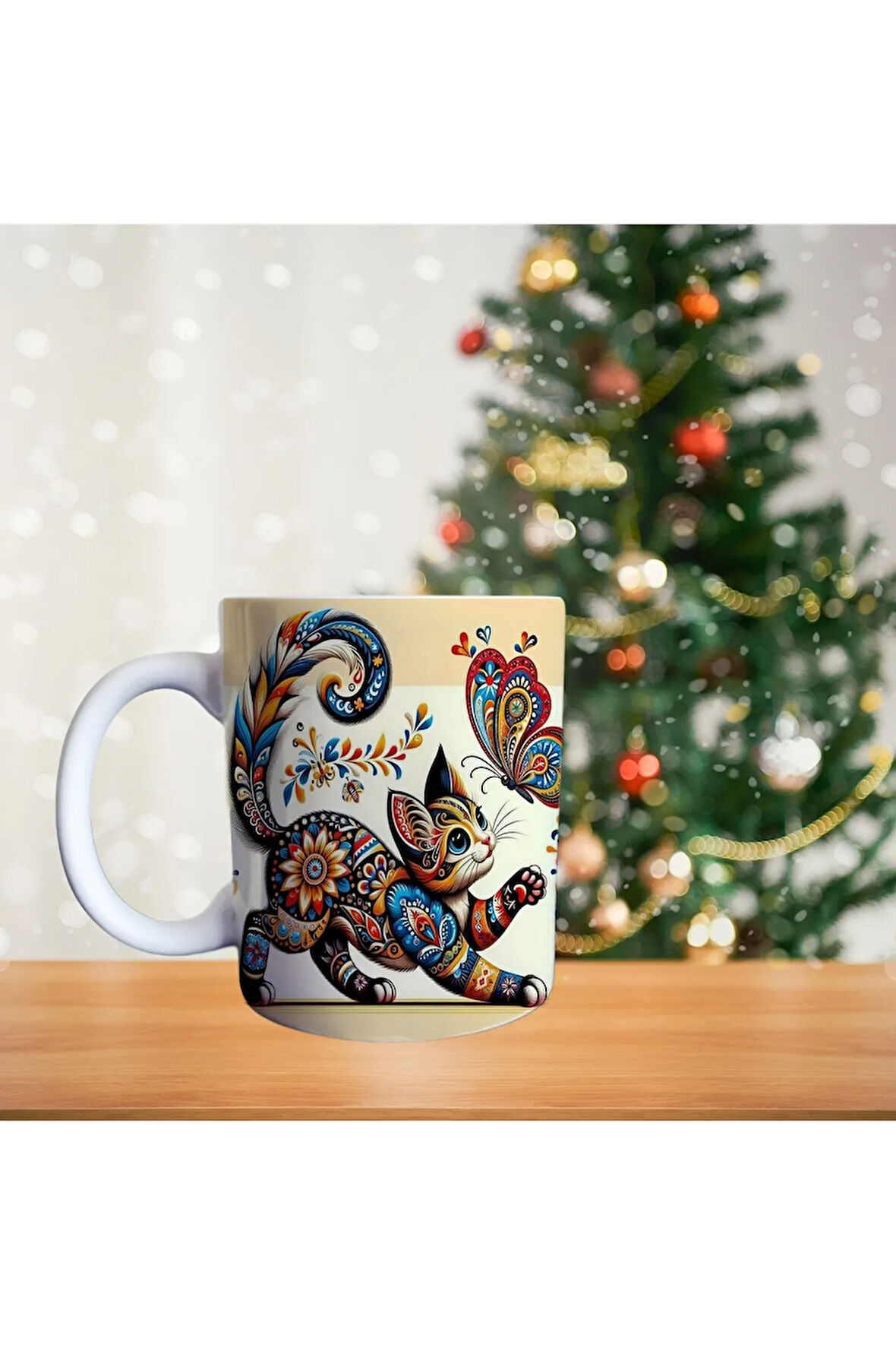 Otantik Kedi Portresi Porselen Kupa