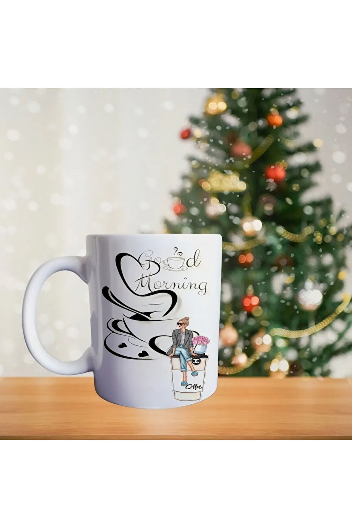 Kahve Ve Çiçek Hediyesi Porselen Kupa