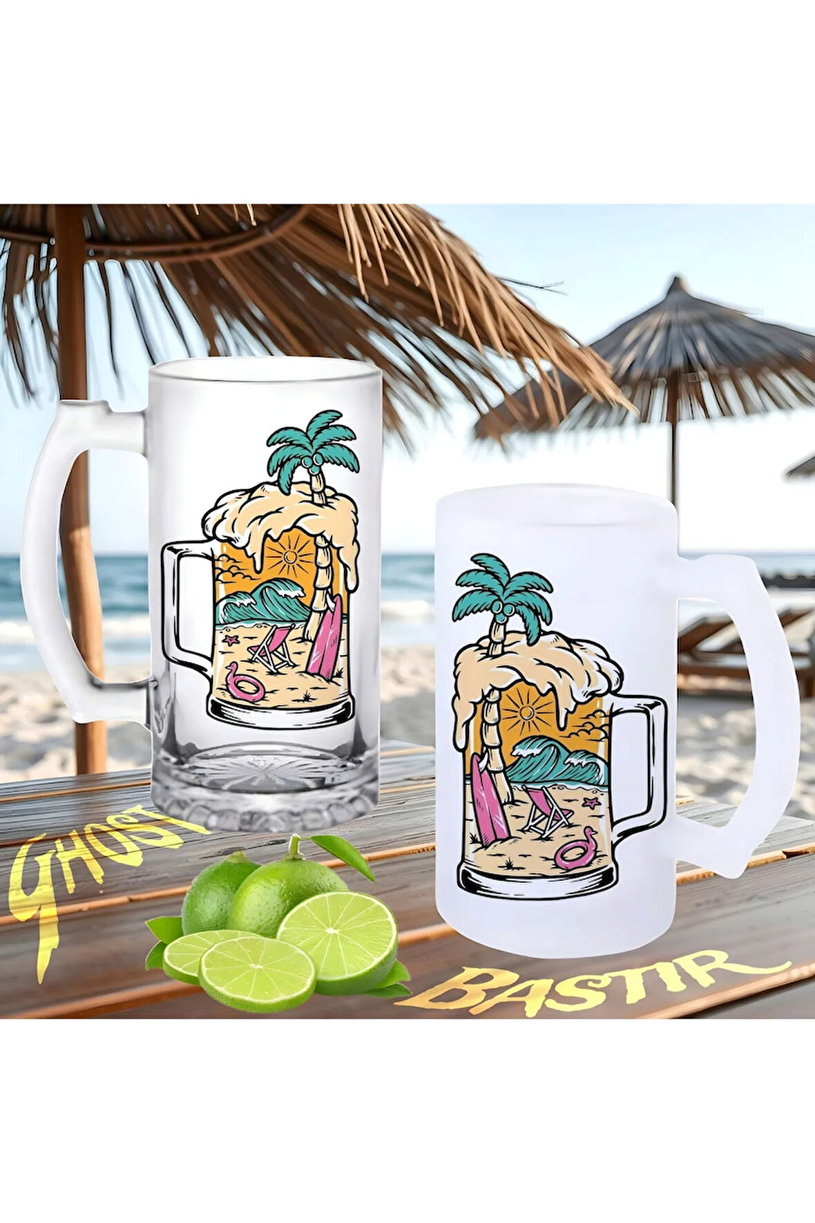 Palm beer buzlu ya da buzsuz bira bardağı