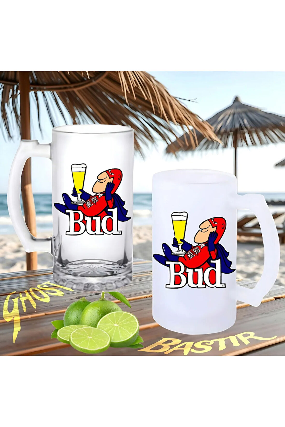 Bud buzlu ya da buzsuz bira bardağı