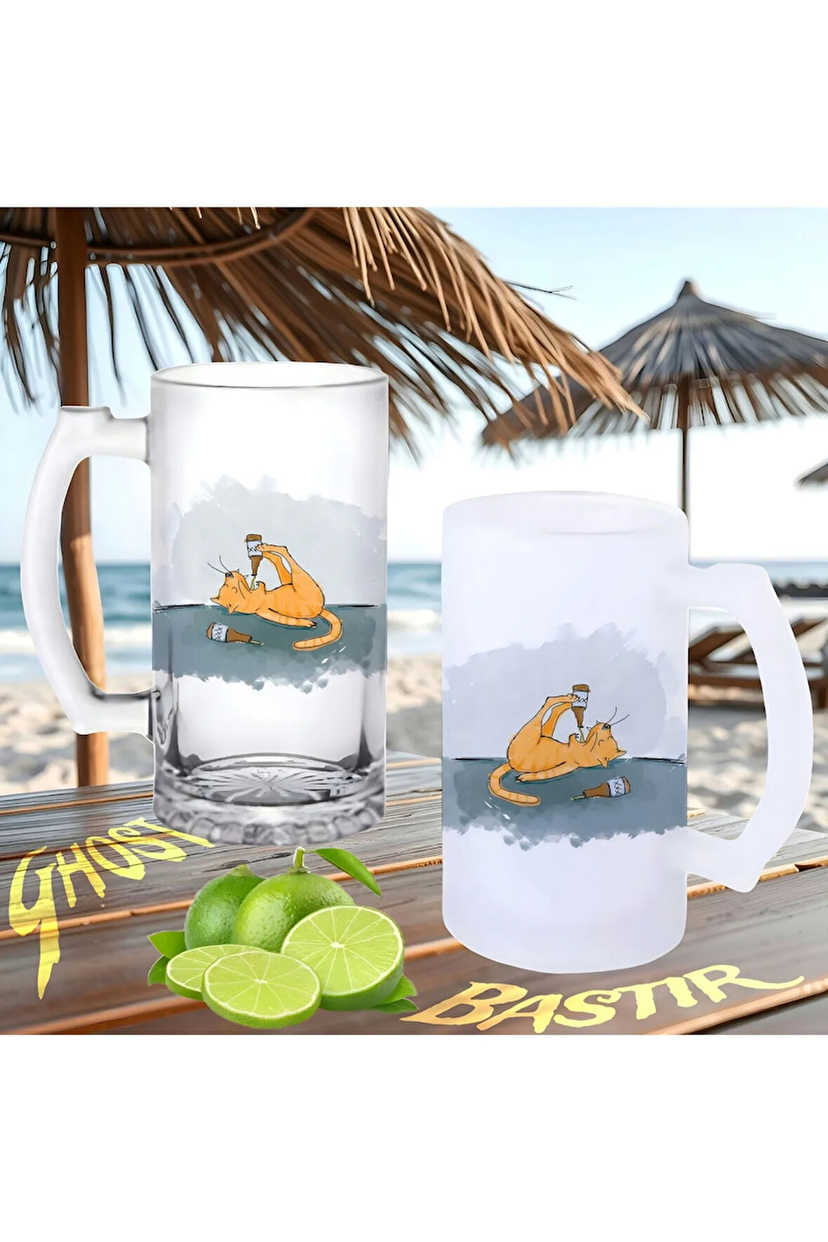 Alkolik kedi buzlu ya da buzsuz bira bardağı