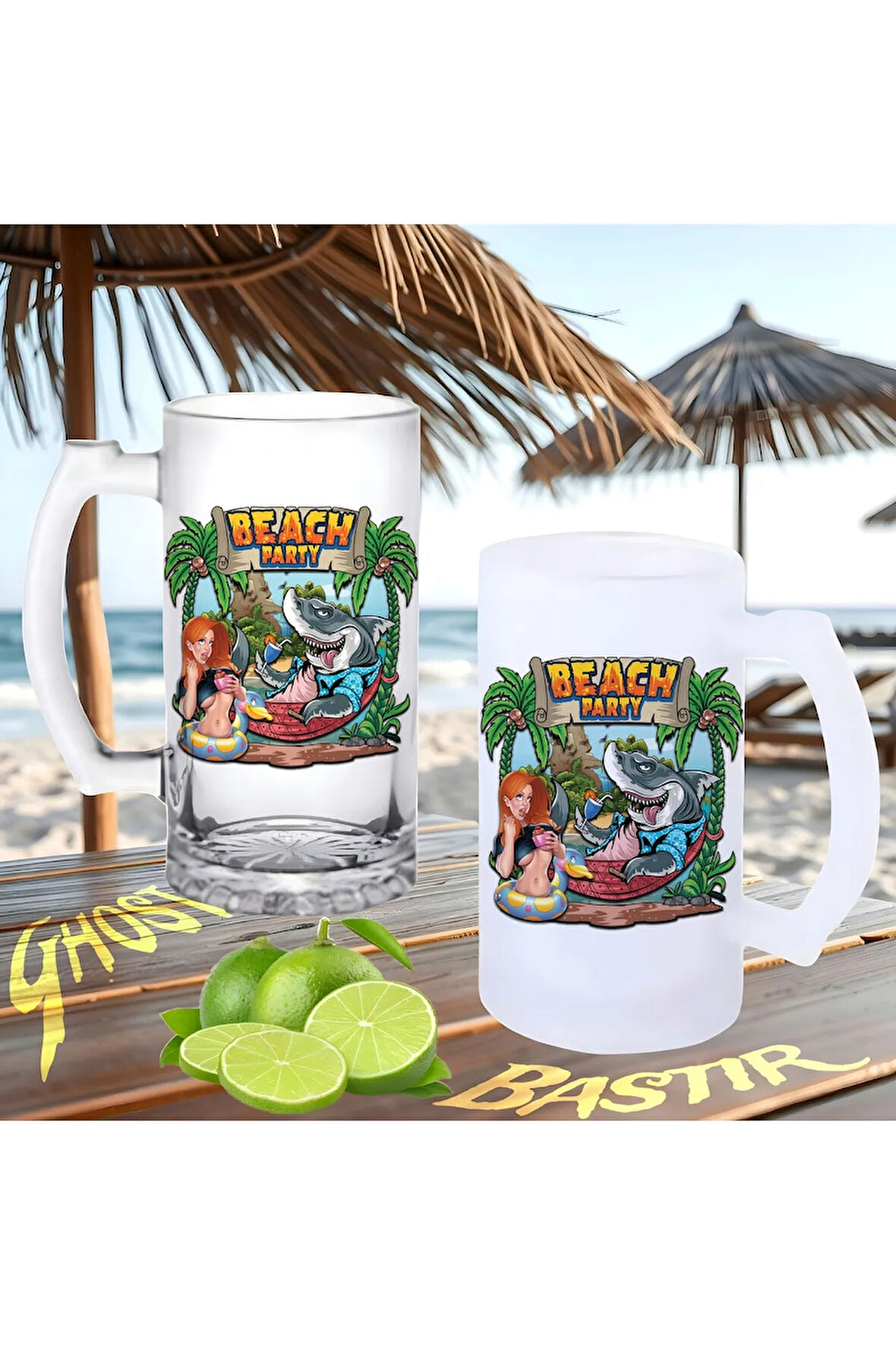Beach party buzlu ya da buzsuz bira bardağı