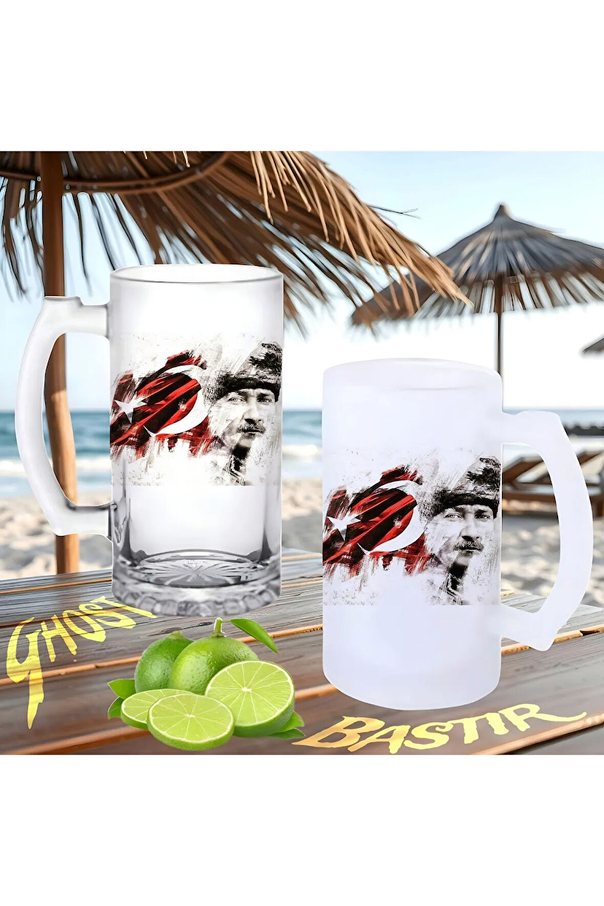 Atatürk buzlu ya da buzsuz bira bardağı