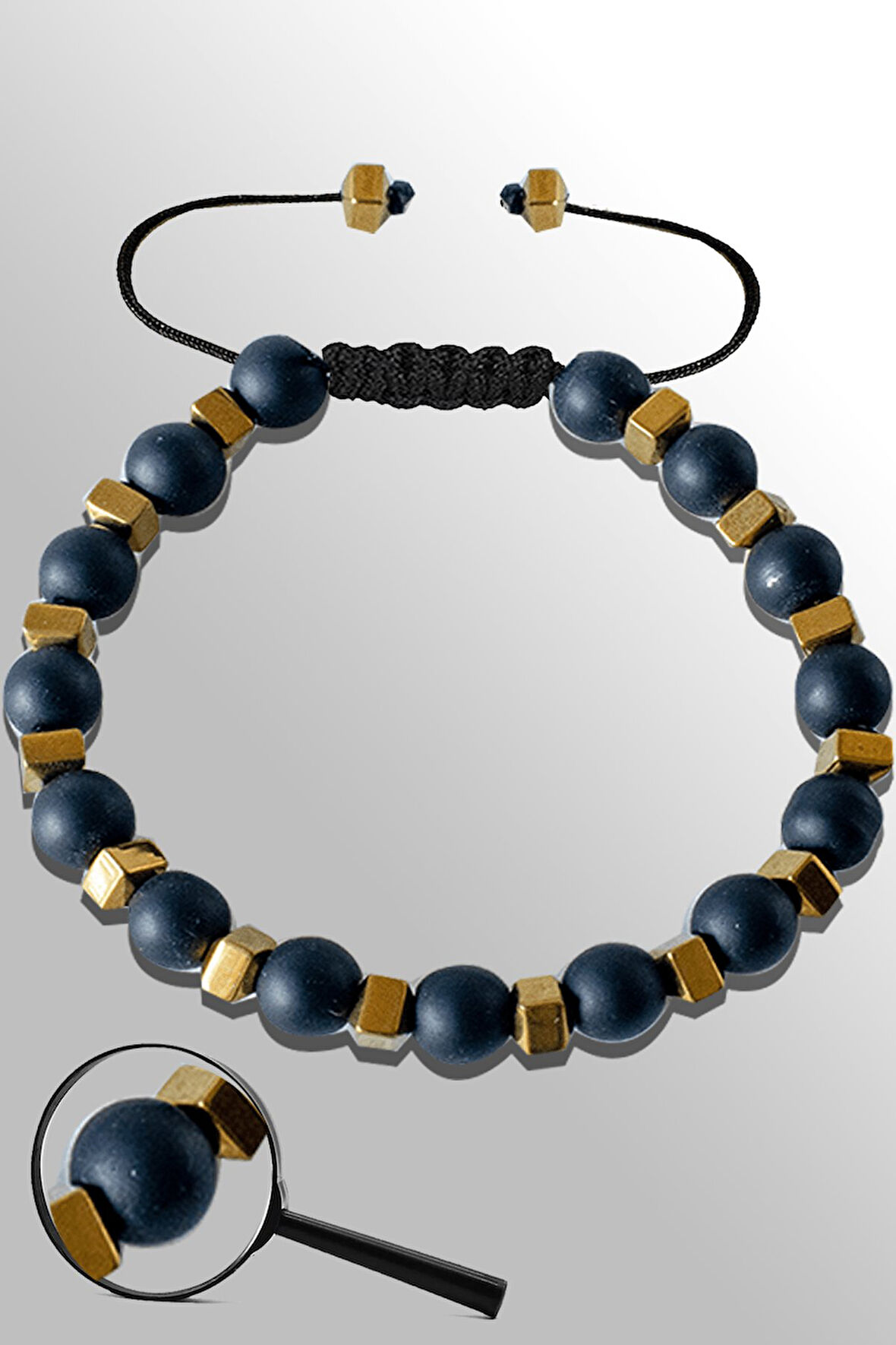 Sertifikalk Gold Falezli 6 Mm Doğal Şungit ( Shungite ) Taşı Bileklik - Ayarlamalı