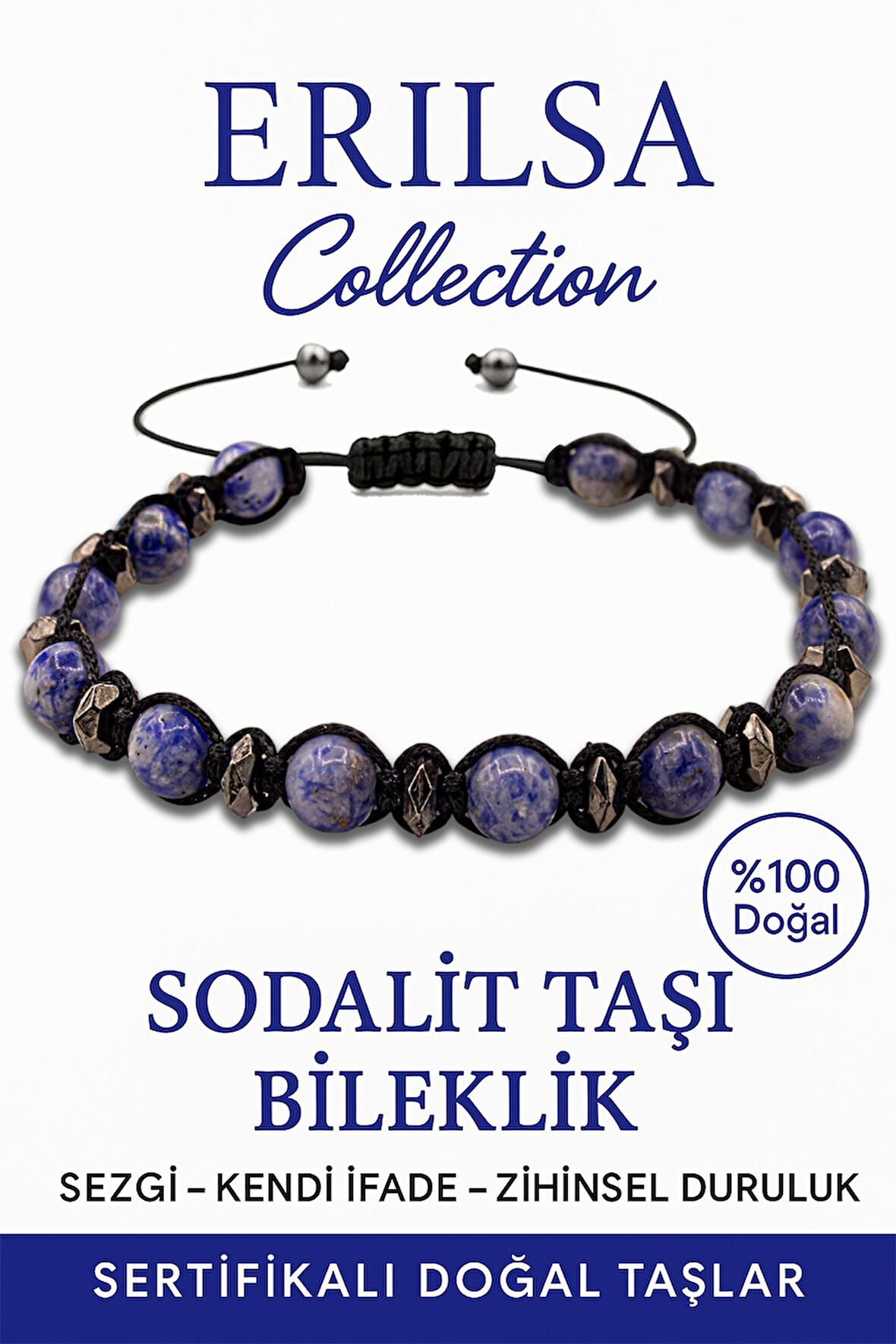 Sertifikalı Terahertz – Sodalit Taşı Bileklik – Enerji Temizliği ve Koruma