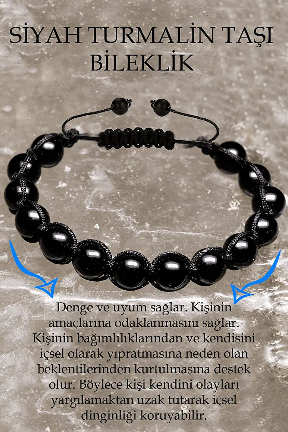 Sertifikalı A Kalite Siyah Turmalin Taşı Bileklik - Makrome