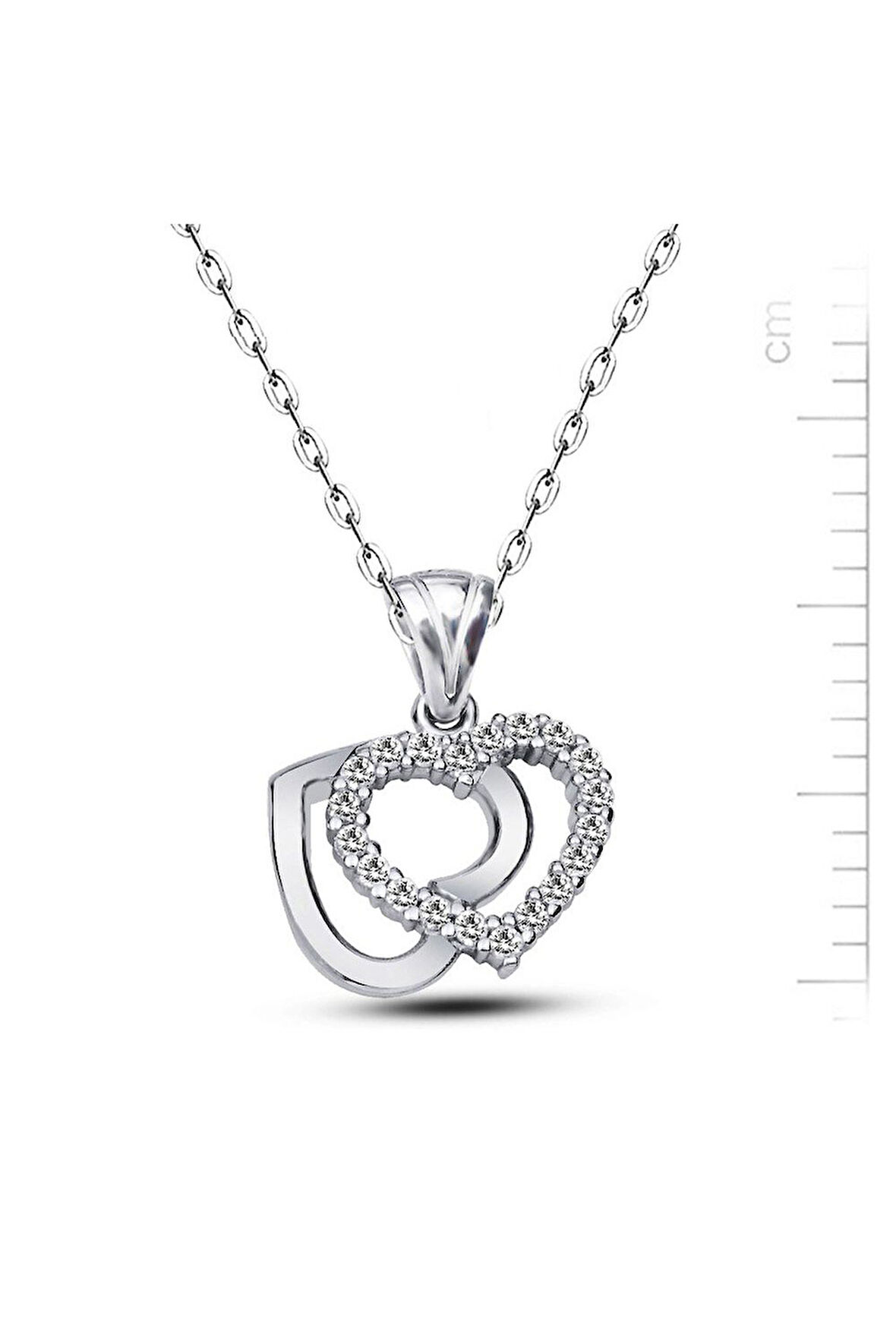 925 Ayar Altın Kaplamalı Gümüş Çift Kalp Kolye (GK00168)