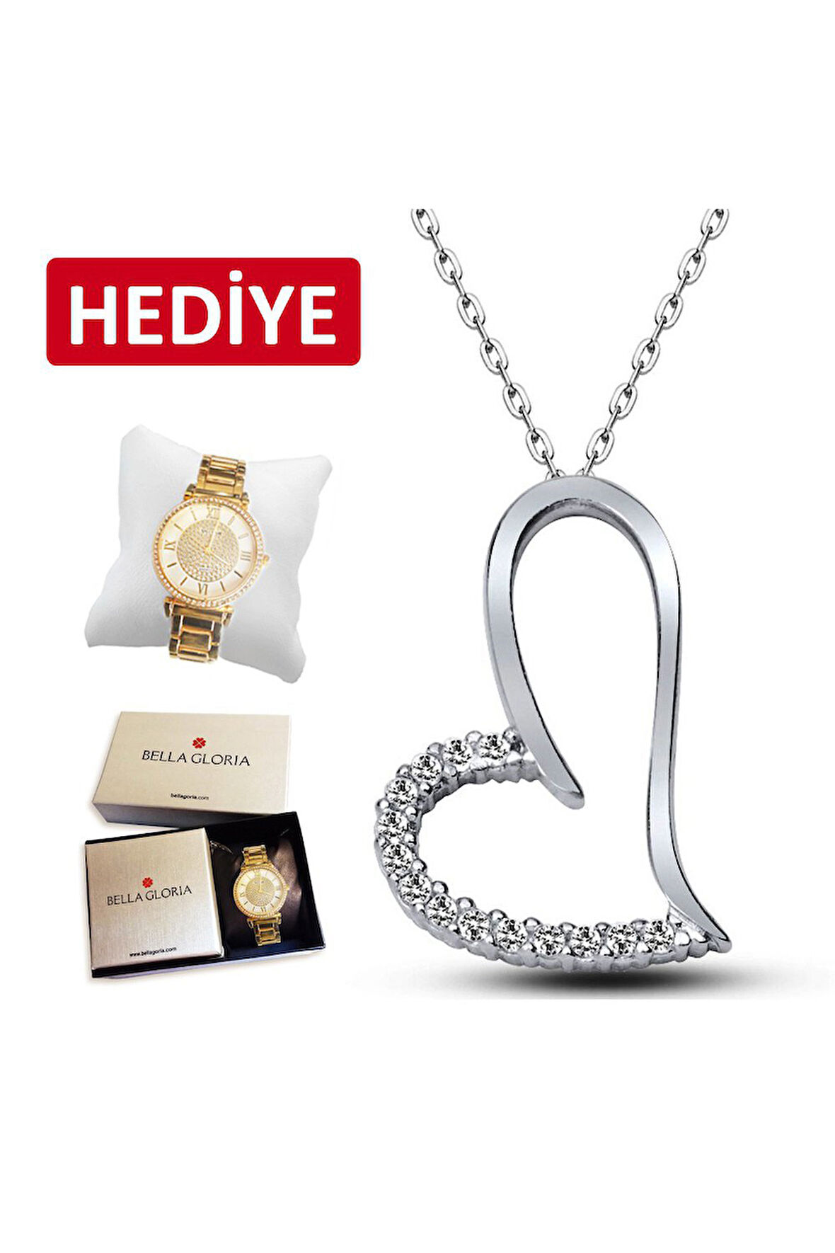 925 Ayar Altın Kaplamalı Gümüş Sade Kalp Kolye (GK00179)