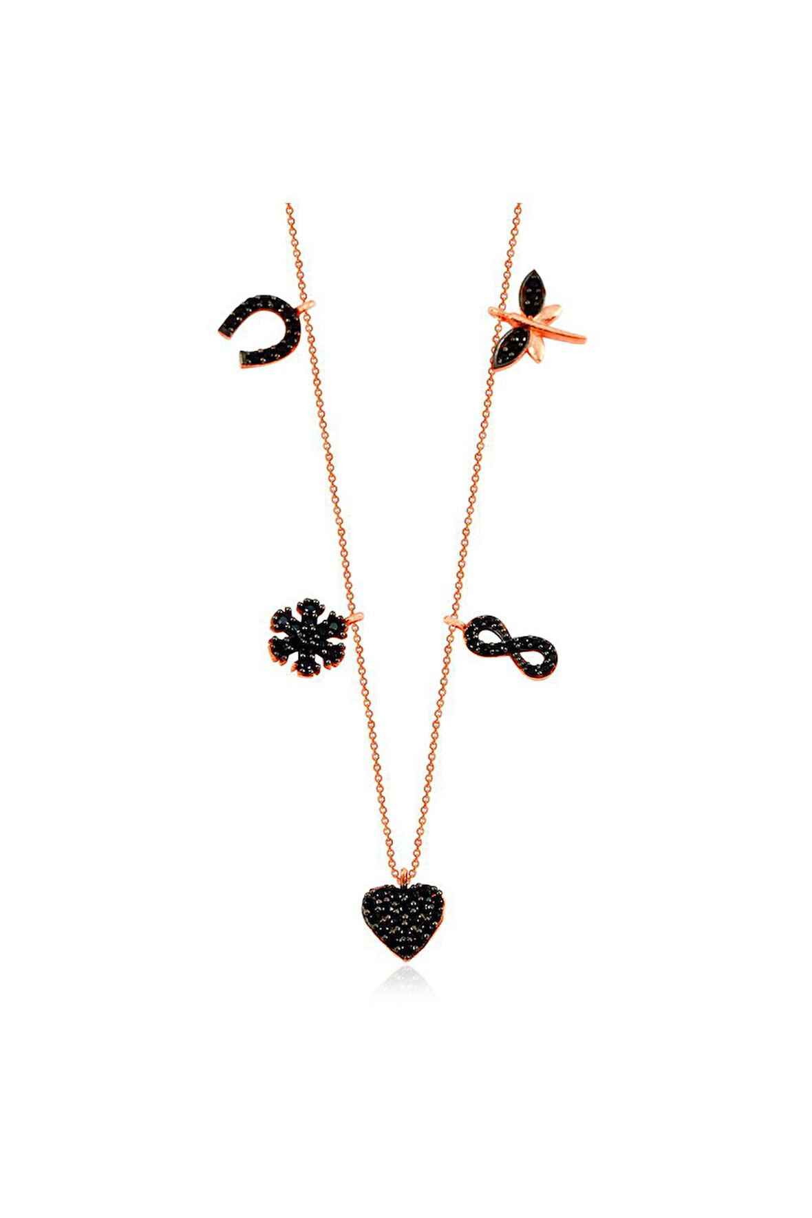 925 Ayar Rose Siyah Taşlı Gümüş Şans Kolyesi (GK00272)