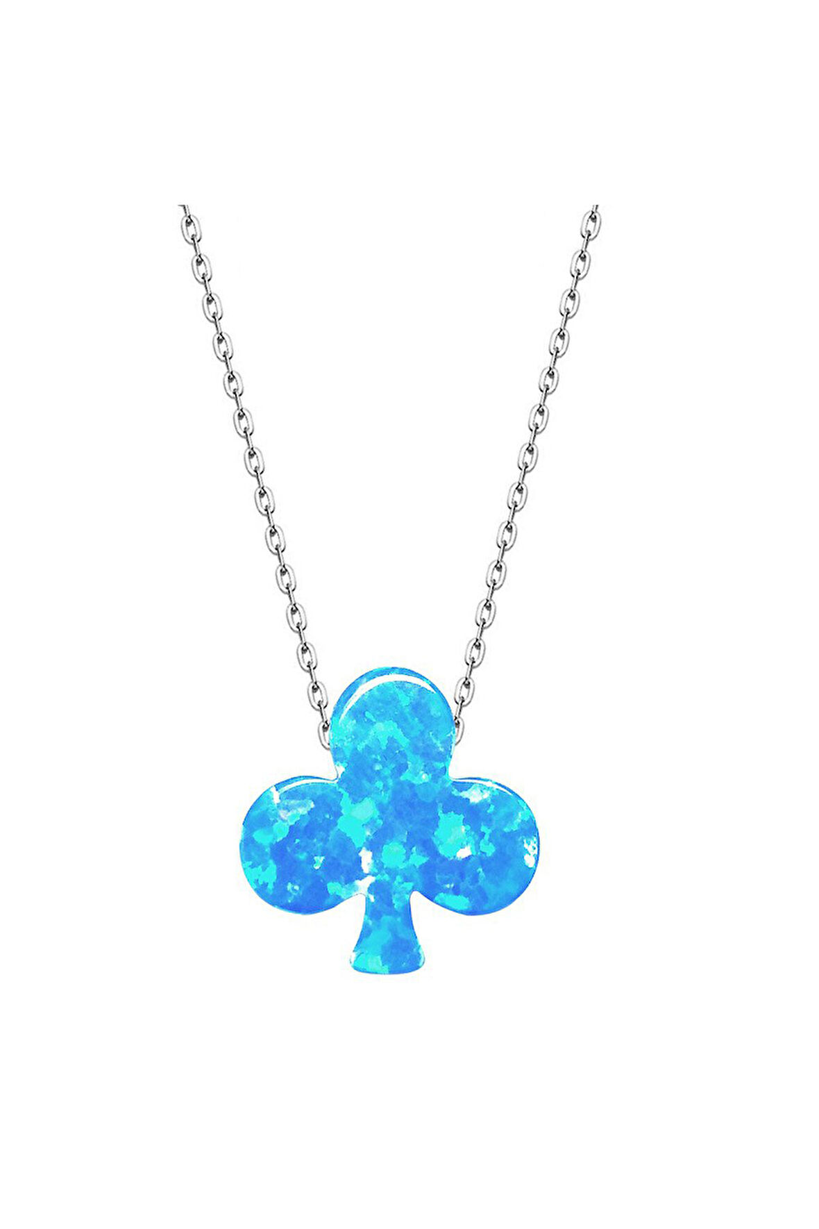 925 Ayar Mavi Opal Maça Gümüş Kolye (GK00285)