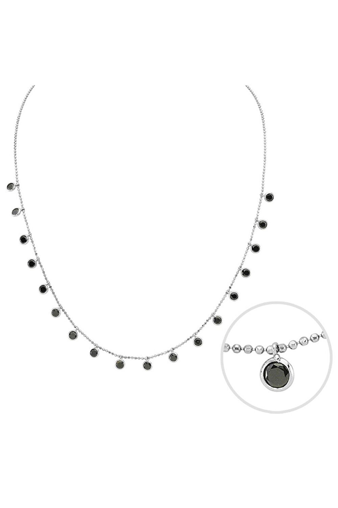 925 Ayar Siyah Taşlı Tifani Gümüş Kolye (GK00504)