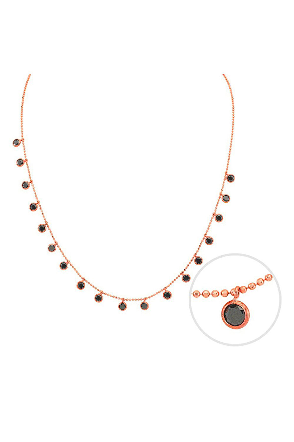 925 Ayar Siyah Taşlı Tifani Rose Gümüş Kolye (GK00505)