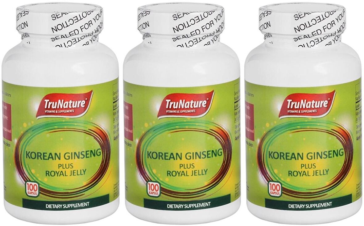 Trunature Korean Ginseng Plus 3x100 Kapsül Royal Jelly Kore Ginsengi Arı Sütü Tozu