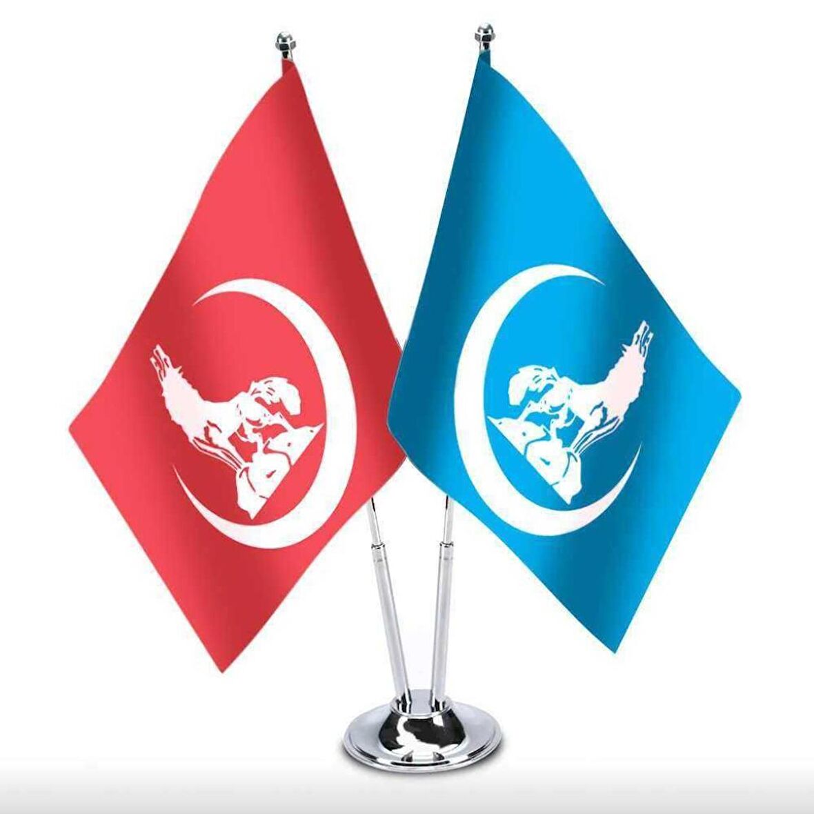 Krom ikili (2li) Bozkurt Masa Bayrağı
