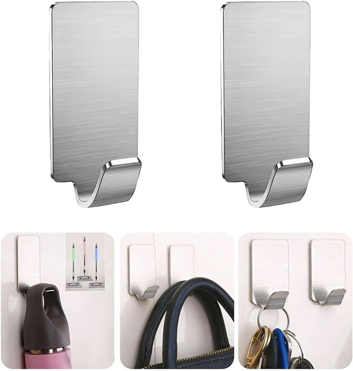 Microcase Güçlü Yapışkanlı Metal Banyo Mutfak Eşya Havlu Vb Ürün Askılığı AL4468 - 2 Adet Gümüş