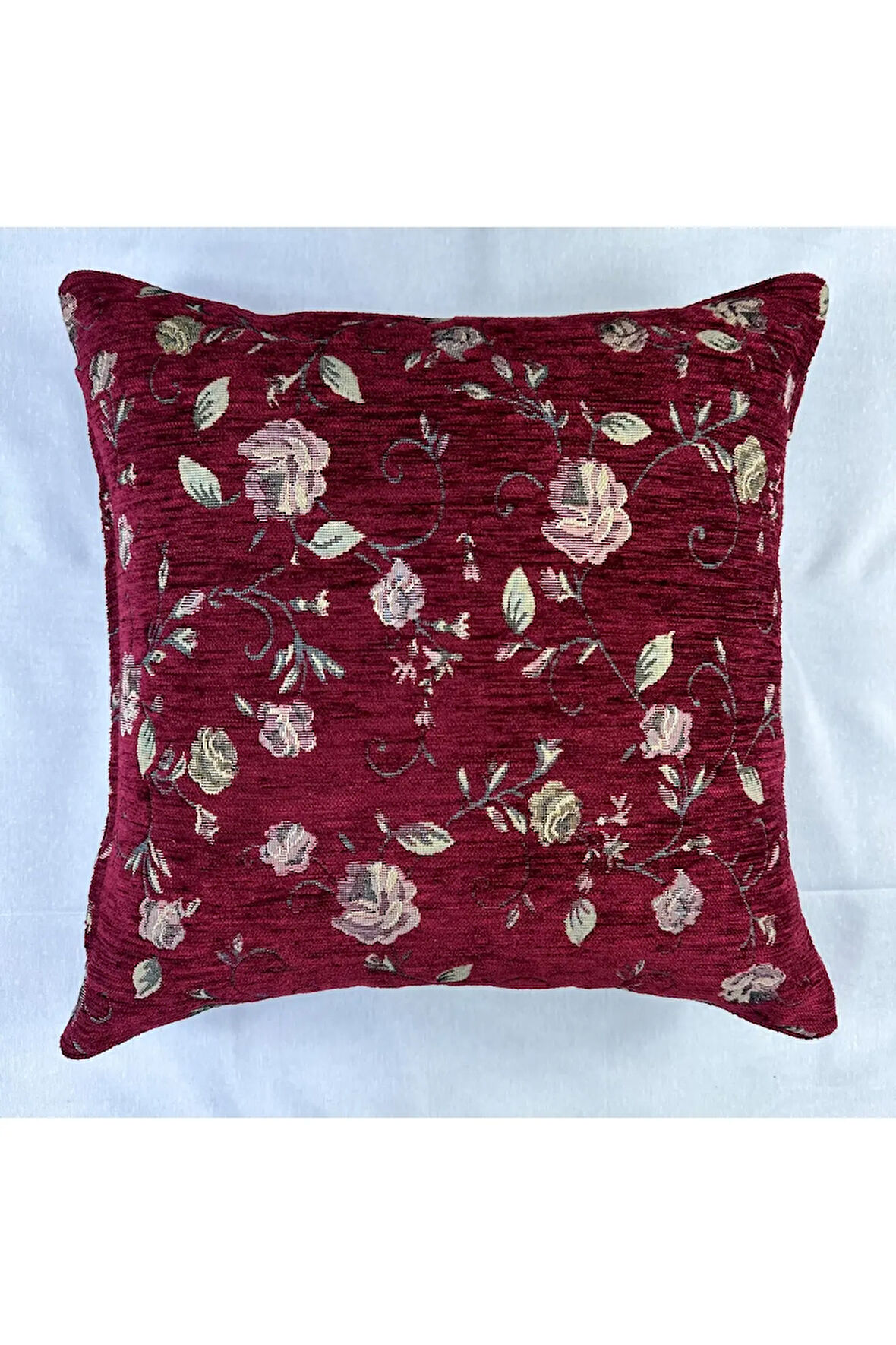 Çiçek Desenli Yastık Kılıfı Çift Taraflı Goblen Kumaş Kapalı Fermuarlı Kırlent 40x40