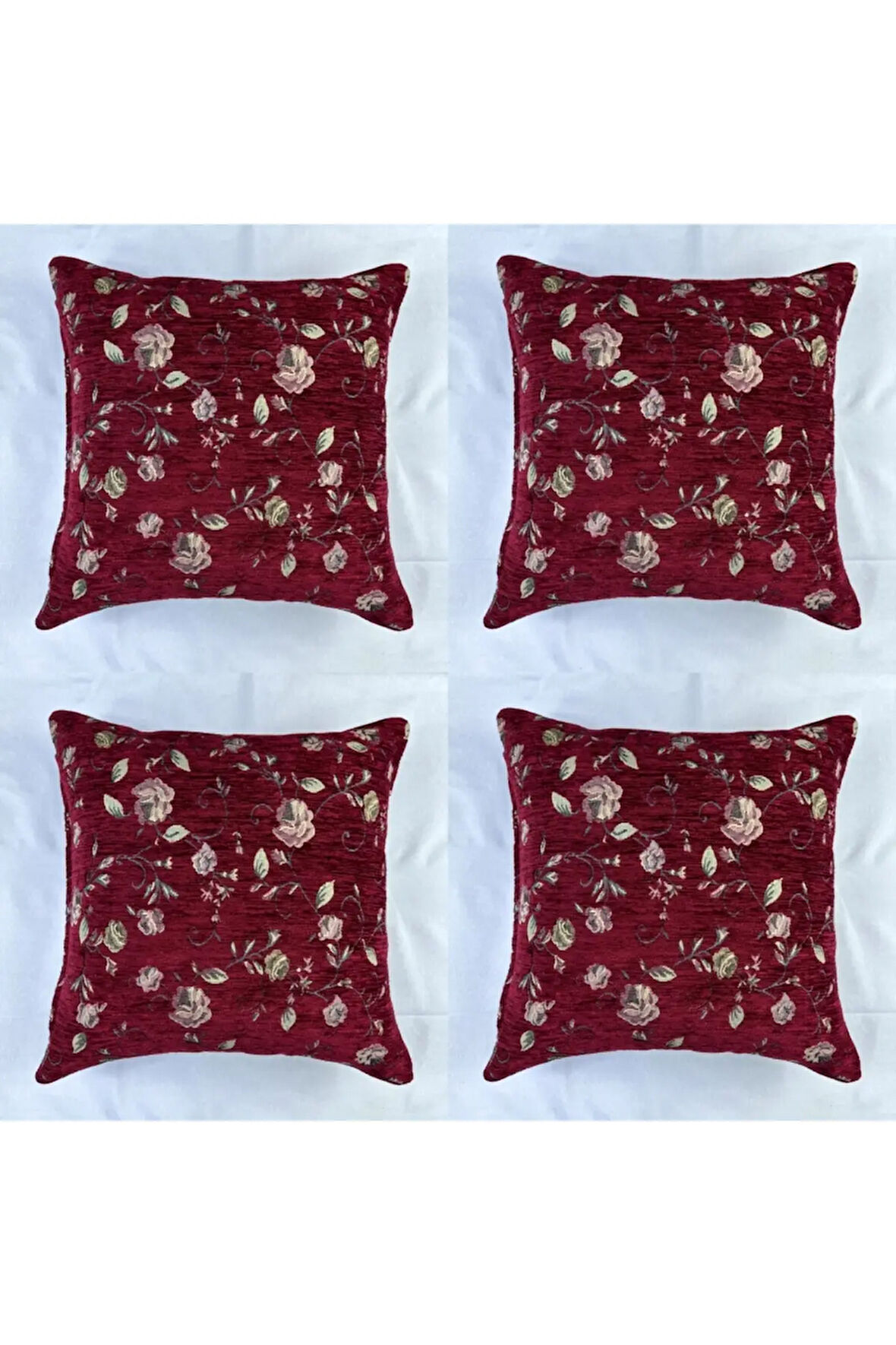 Çiçek Desenli Yastık Kılıfı Çift Taraflı Goblen Kumaş Kapalı Fermuarlı Kırlent 4'lü 40x40