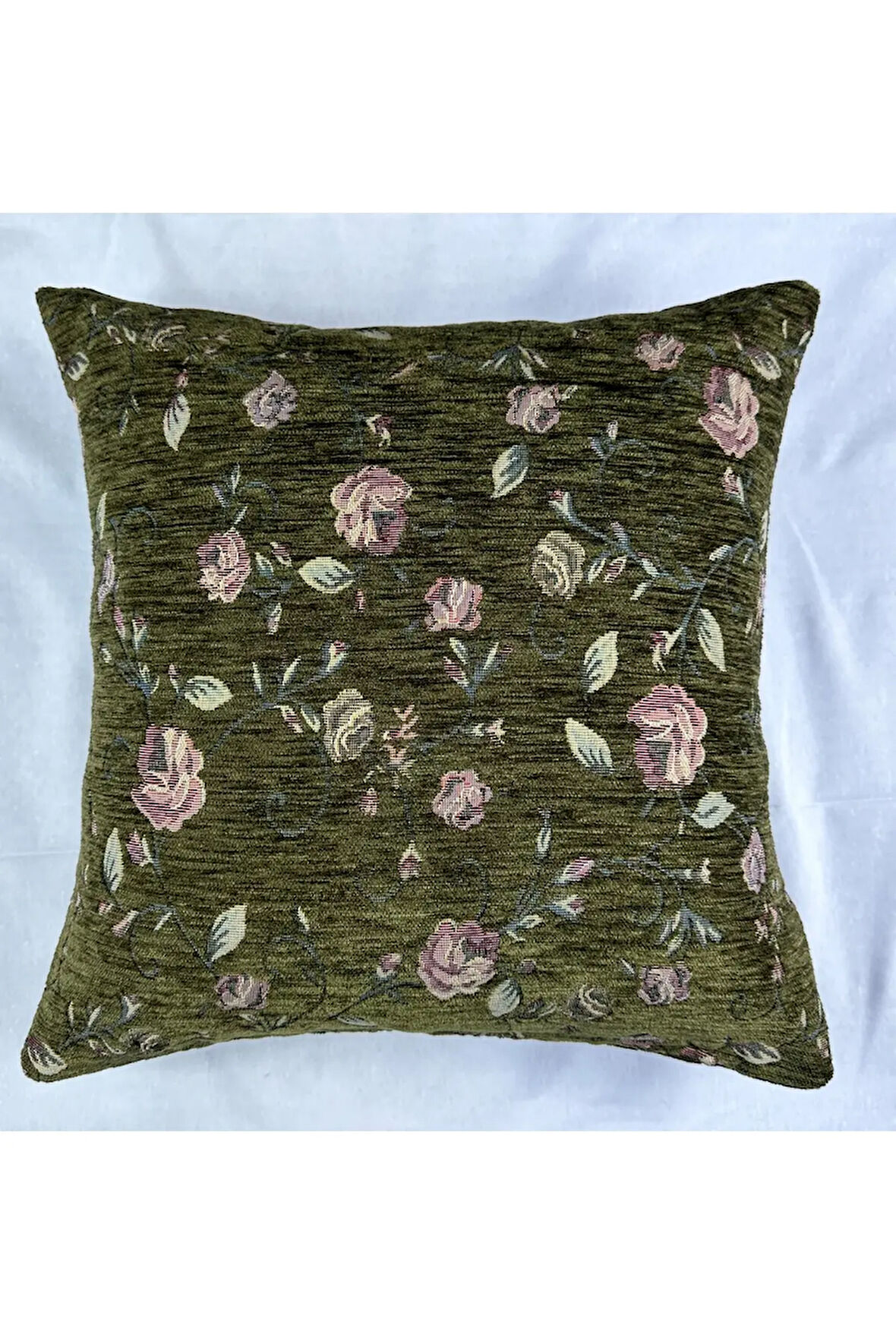 Çiçek Desenli Yastık Kılıfı Çift Taraflı Goblen Kumaş Kapalı Fermuarlı Kırlent 40x40