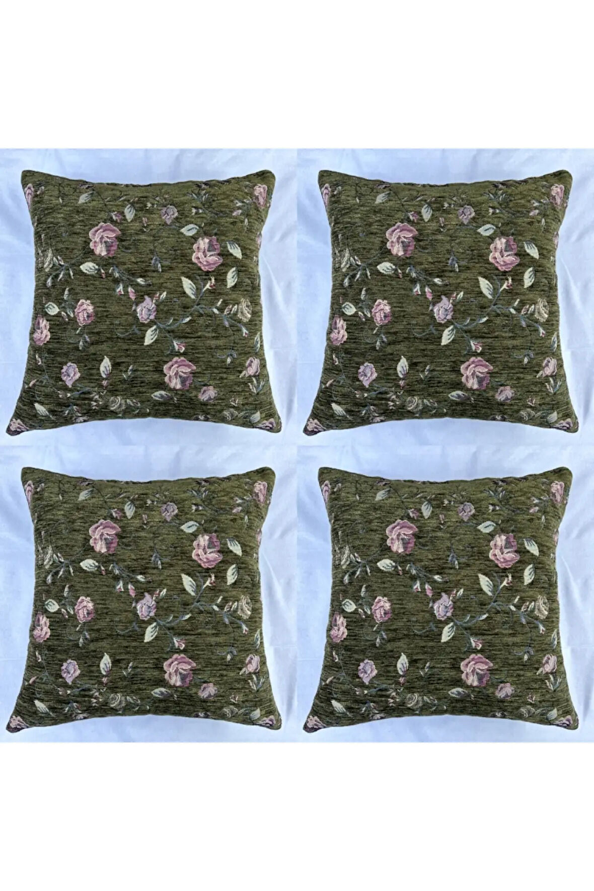 Çiçek Desenli Yastık Kılıfı Çift Taraflı Goblen Kumaş Kapalı Fermuarlı Kırlent 4'lü 40x40