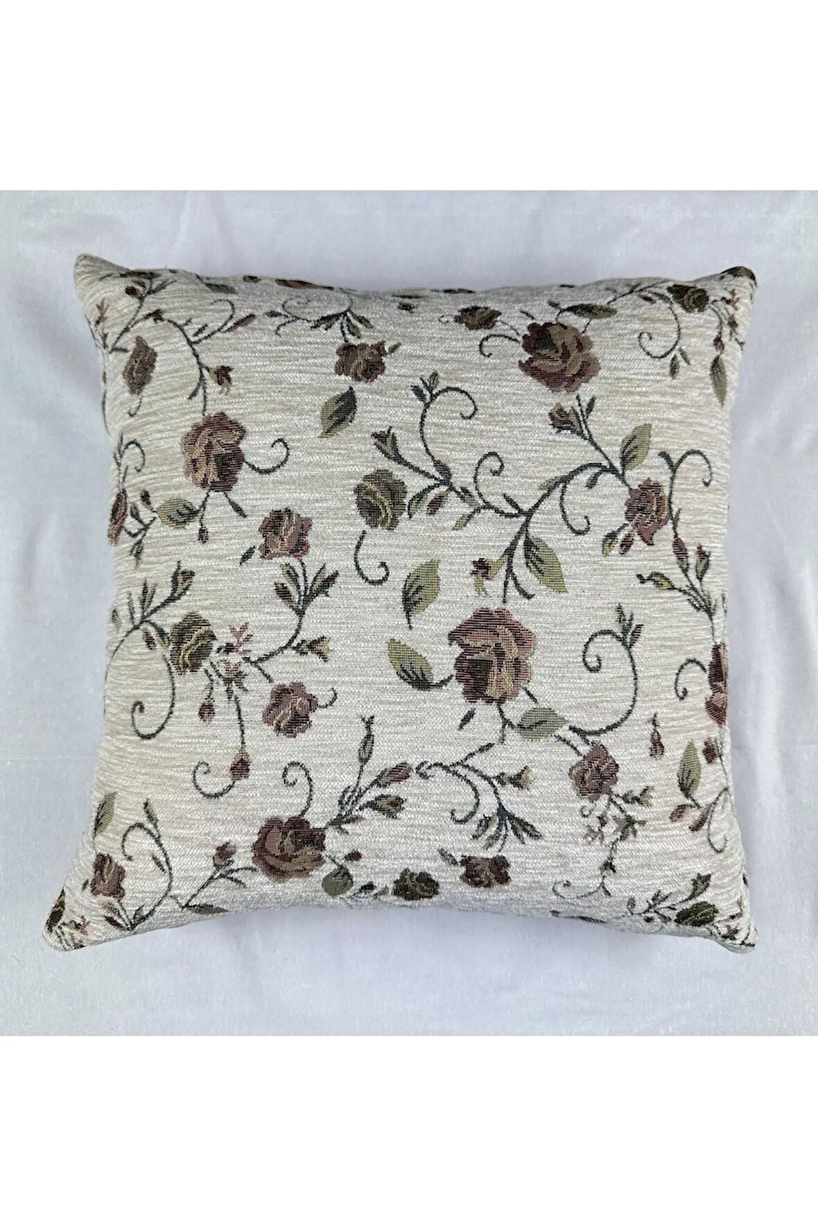 Çiçek Desenli Yastık Kılıfı Çift Taraflı Goblen Kumaş Kapalı Fermuarlı Kırlent 40x40