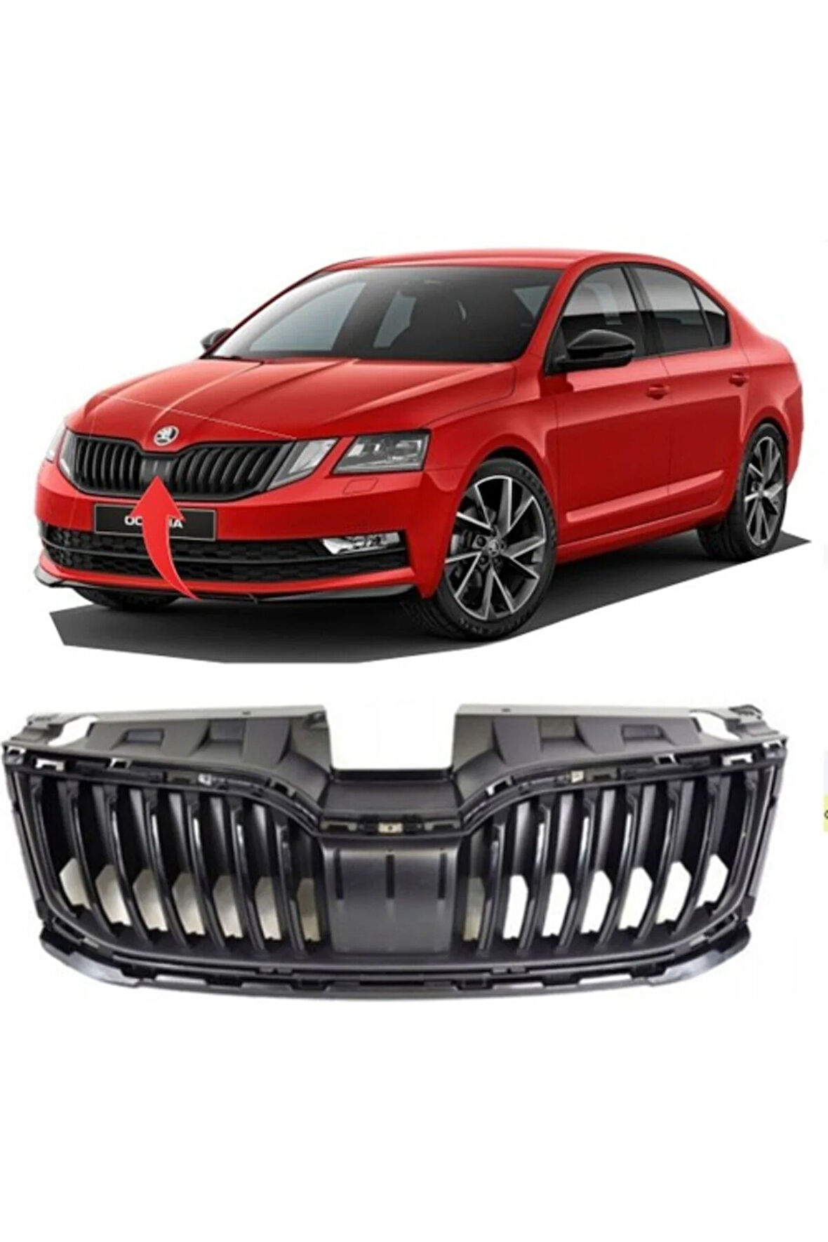 Octavia Ön Panjur+Üst Plastik Komple Siyah 2018 Sonrası 5E0853653AA