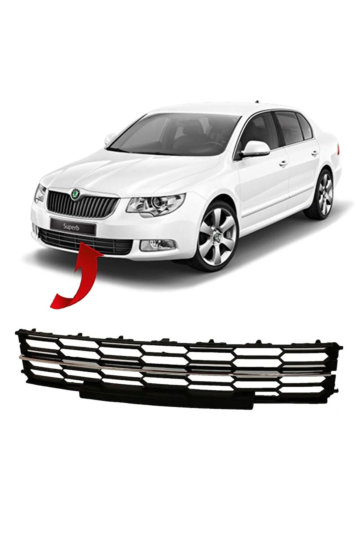 Skoda Süperb Ön Tampon Orta Izgara Kromlu 2013-2015 3T0853677B