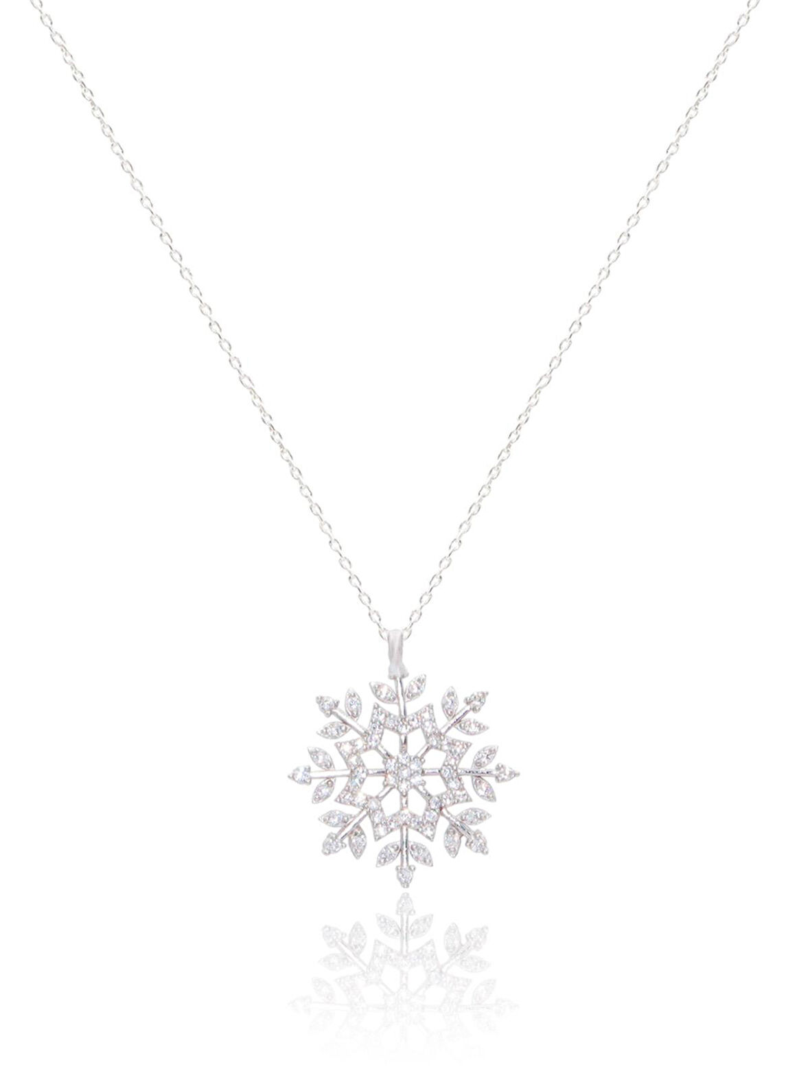 Madam Matmazel Hediye Zirkon Taşlı Kar Tanesi Gümüş Kadın Kolye, 925 Ayar, Kübik Zirkon-GKLYB001-G