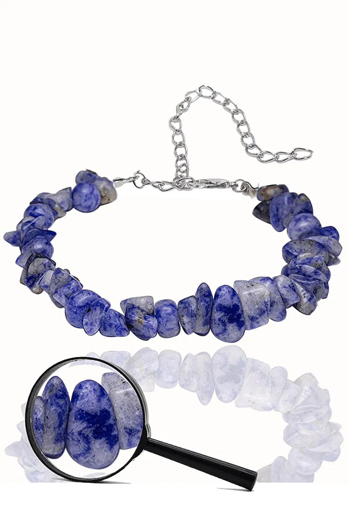 Sertifikalı Sodalit Kırık Taşlı Doğal Taş Bileklik