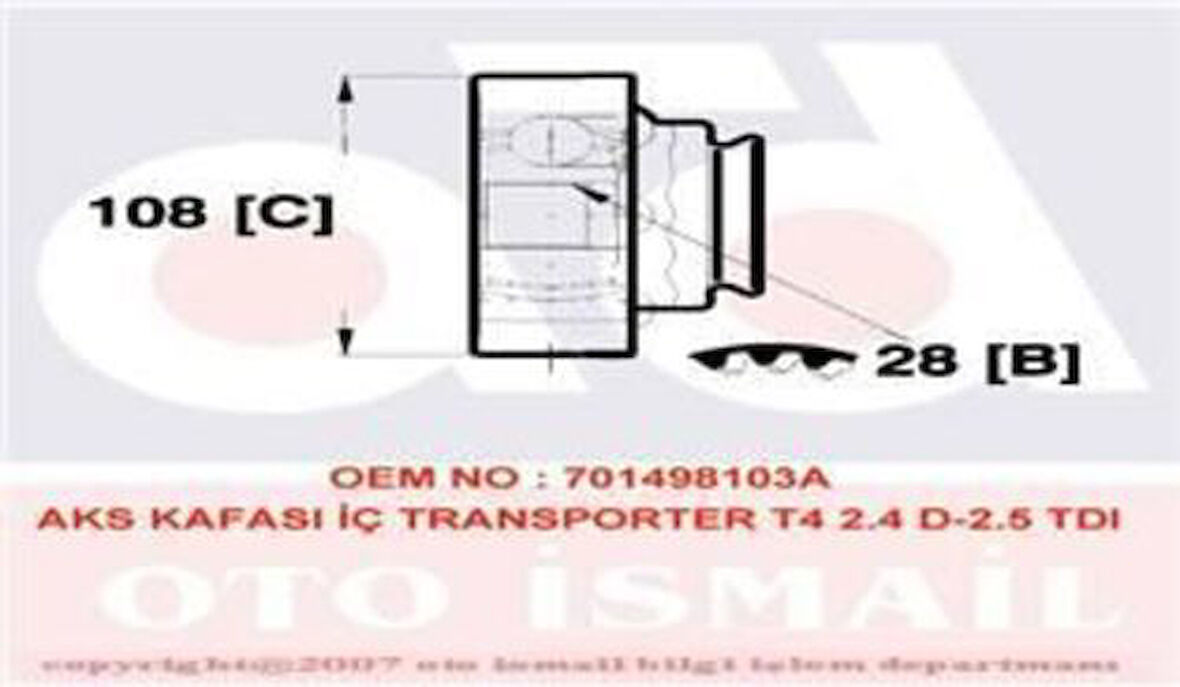 Gkn 302374 Aks Kafası Ic-Volkswagen Transporter T4 2.4 2.4 701498103A