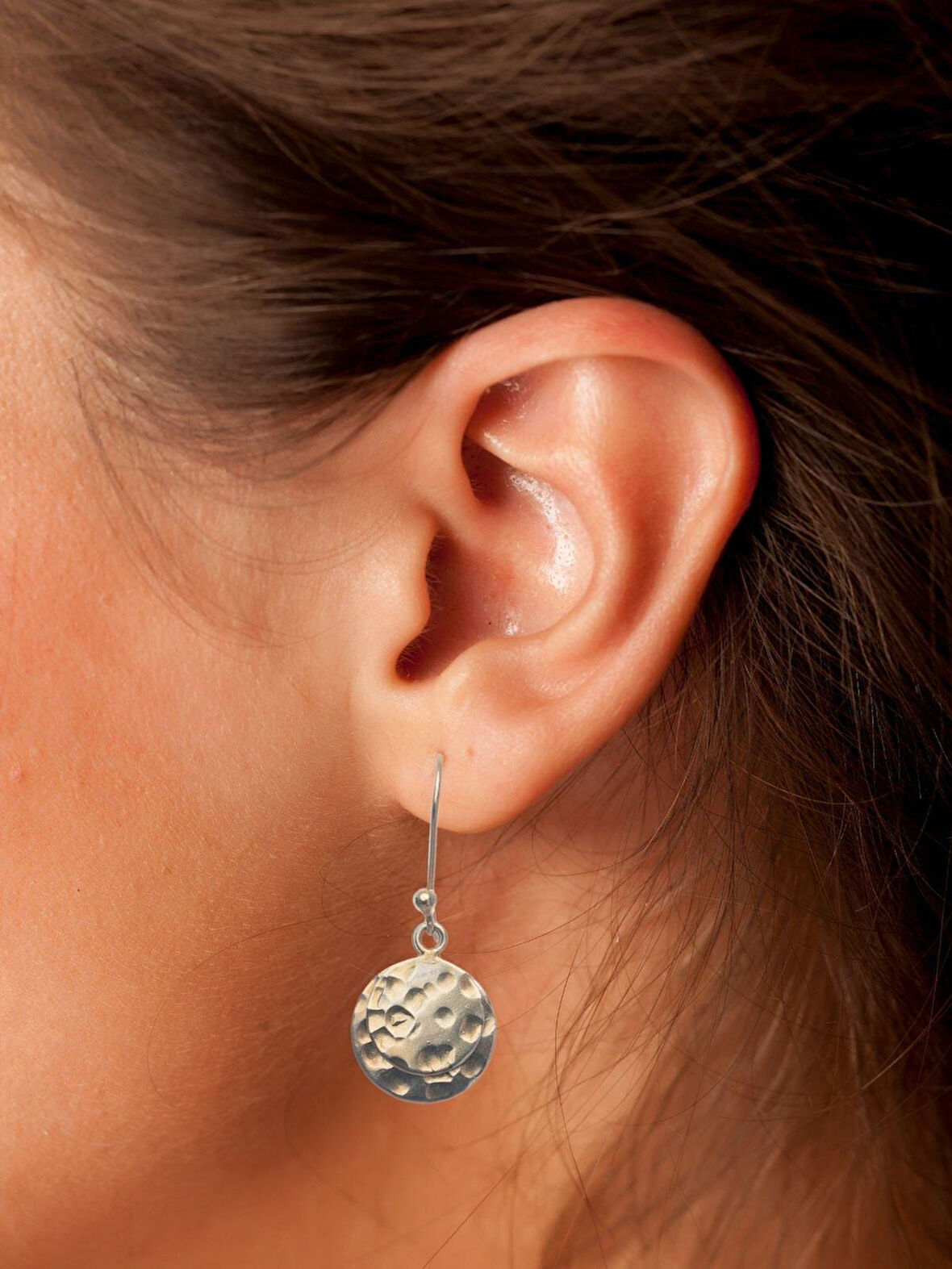 Madam Matmazel Otantik Bohem El Yapımı Yuvarlak Gümüş Kadın Küpe, 925 Ayar Gerçek Gümüş, Eskitme, Altın